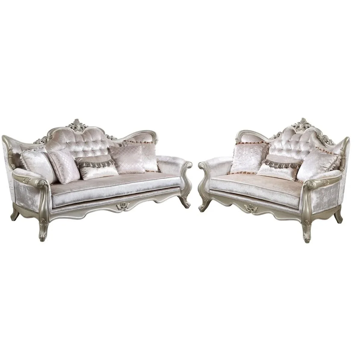 Monique Pearl Silver Victorian Sofa with Ornate Carved Accents - Image 5