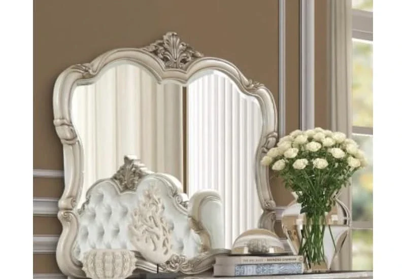 Monique Champagne Mirror with Curved Carved Frame