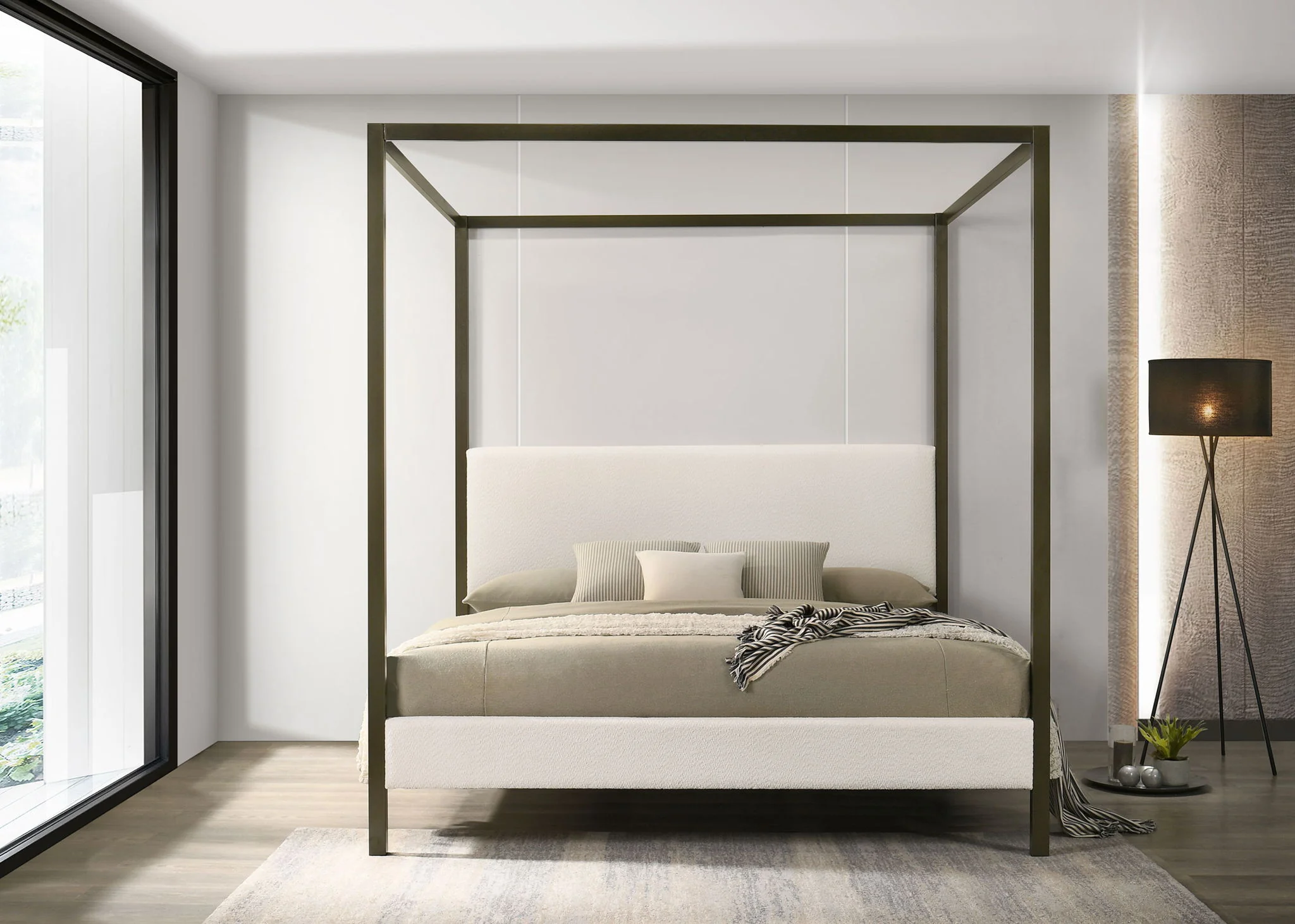 Monroe Upholstered Eastern King Canopy Bed Vanilla - Image 3