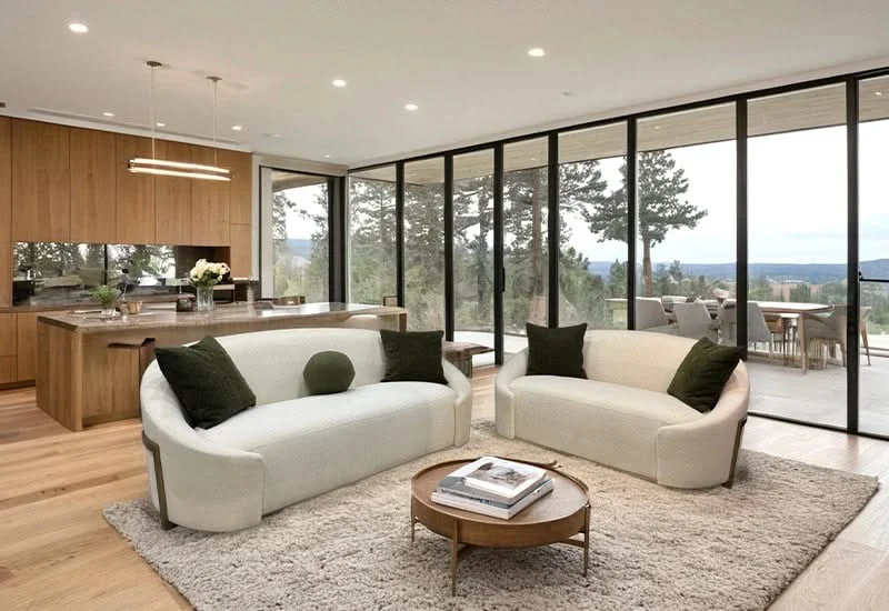 Monteviedo Curved Sofa in Ivory Bouclé with Designer Accent Pillows - Image 3