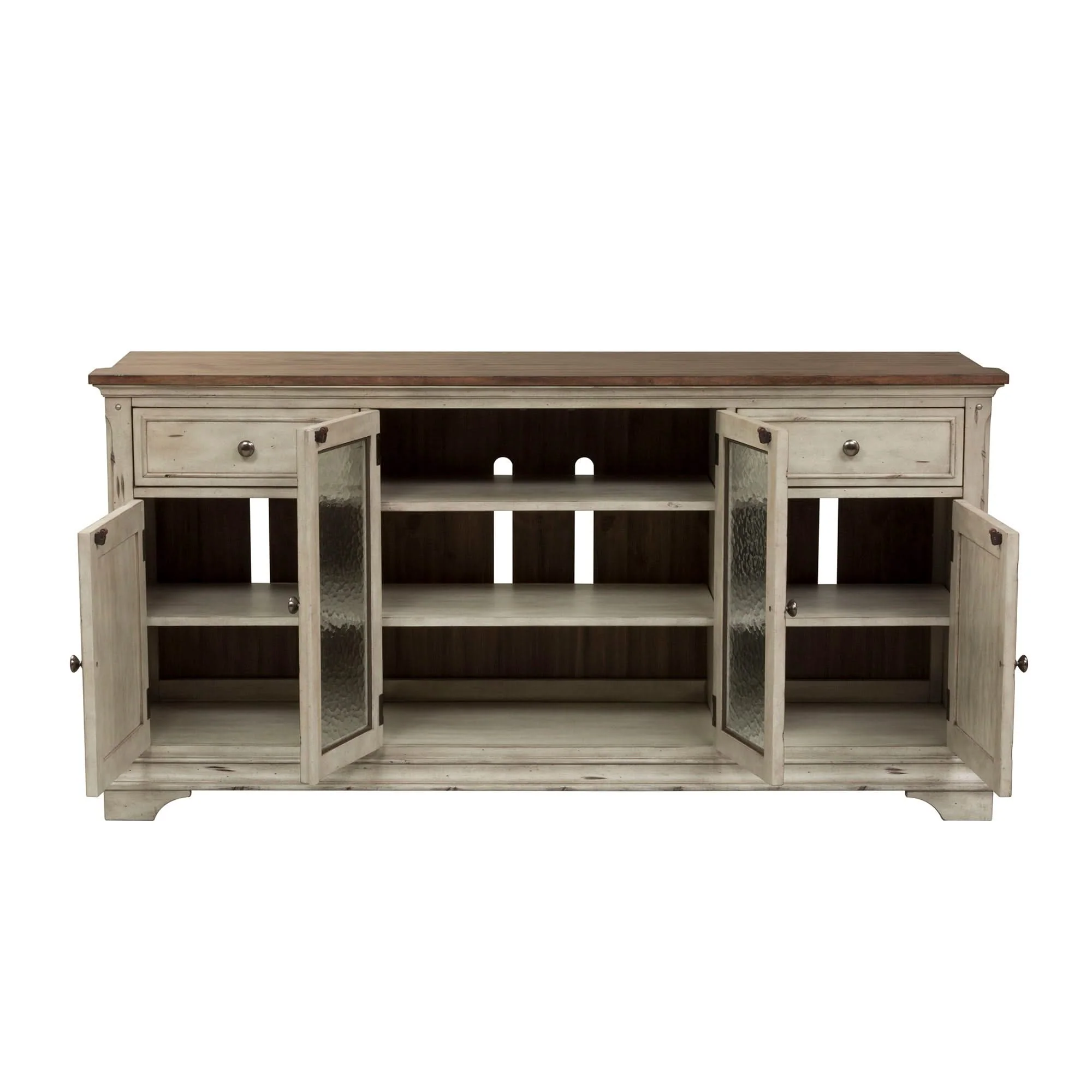 Morgan Creek - Entertainment TV Stand - Antique White / Wirebrushed Tobacco Accents - Image 2