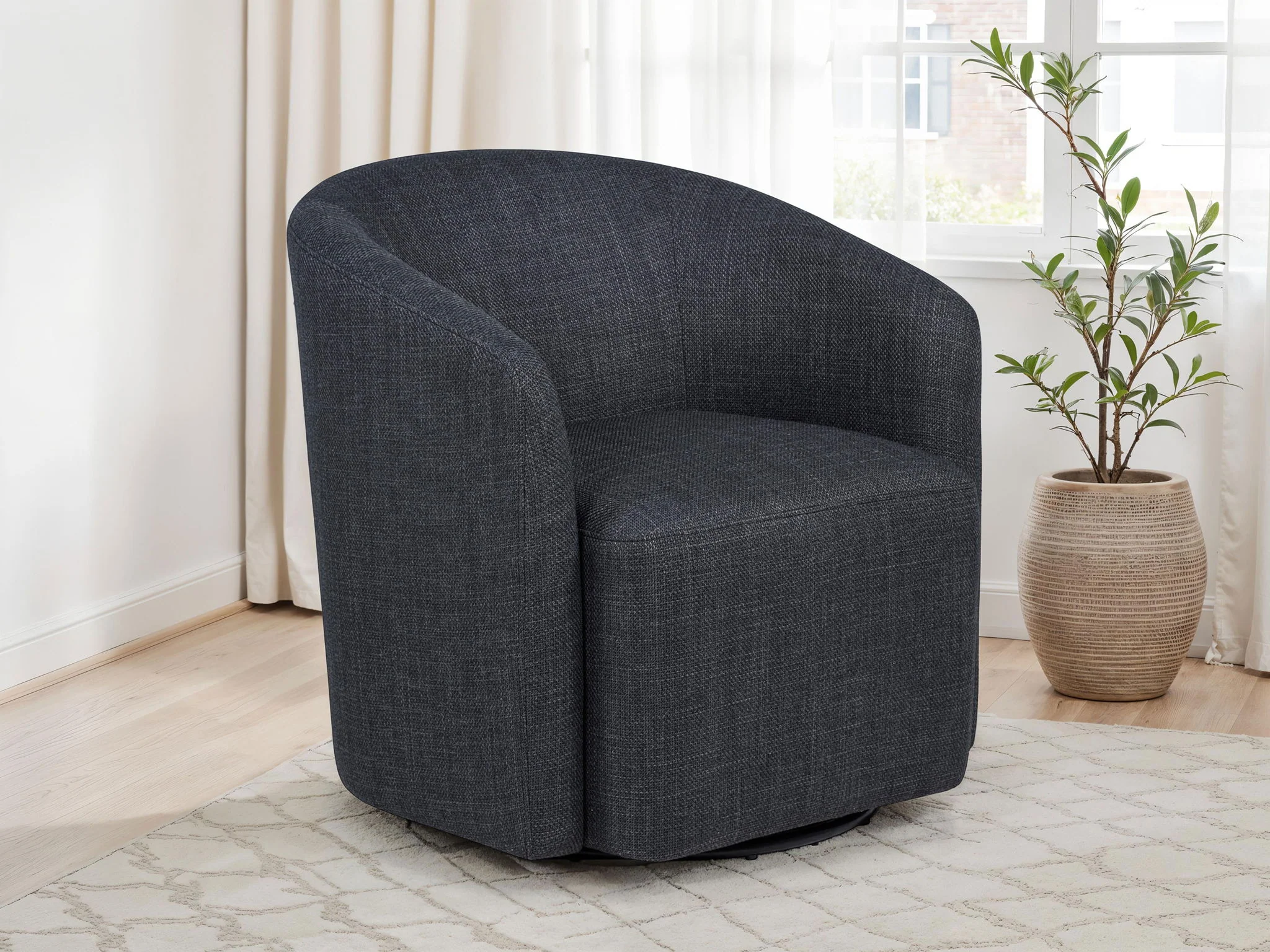 Mossbrook Fabric Upholstered Swivel Accent Chair Anthracite - Image 4