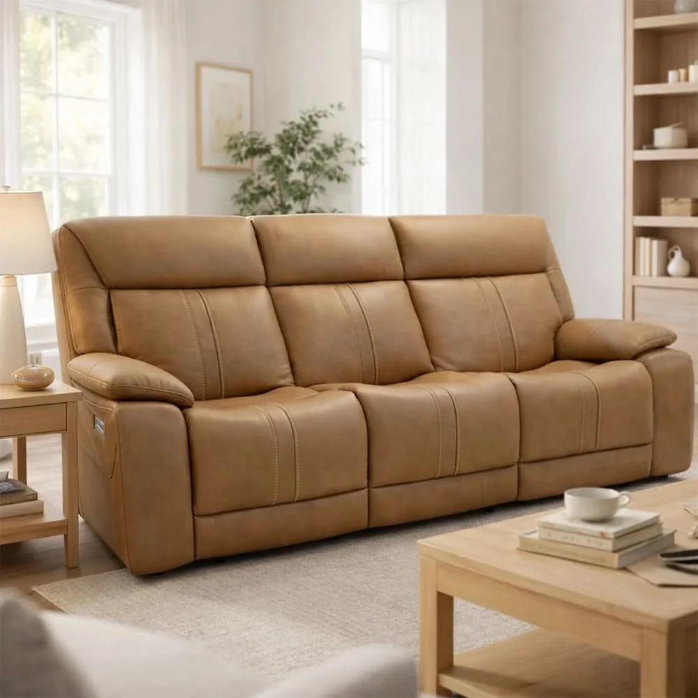Moto Motion Kona Butternut Triple Power Reclining Sofa with Immersive Sound, Heat and Massage