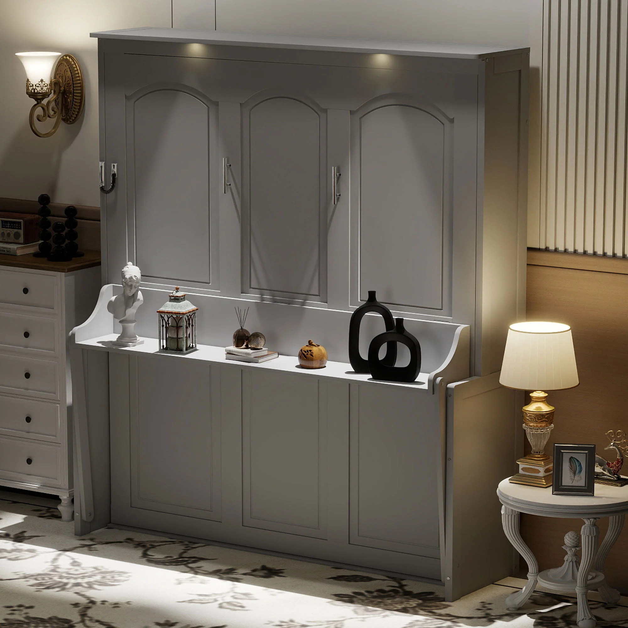 Murphy Bed With Desk, LED Lights And USB Charging Station - Image 3