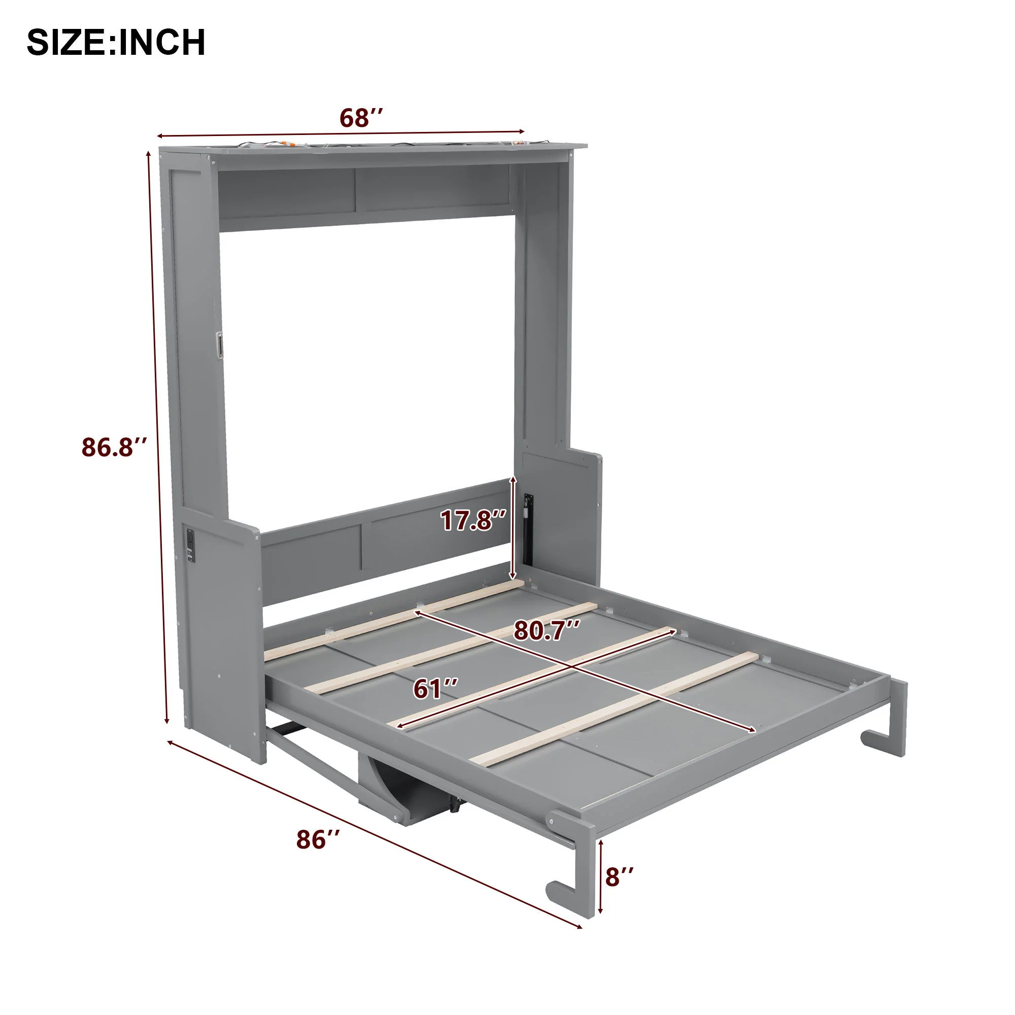 Murphy Bed With Desk, LED Lights And USB Charging Station - Image 6