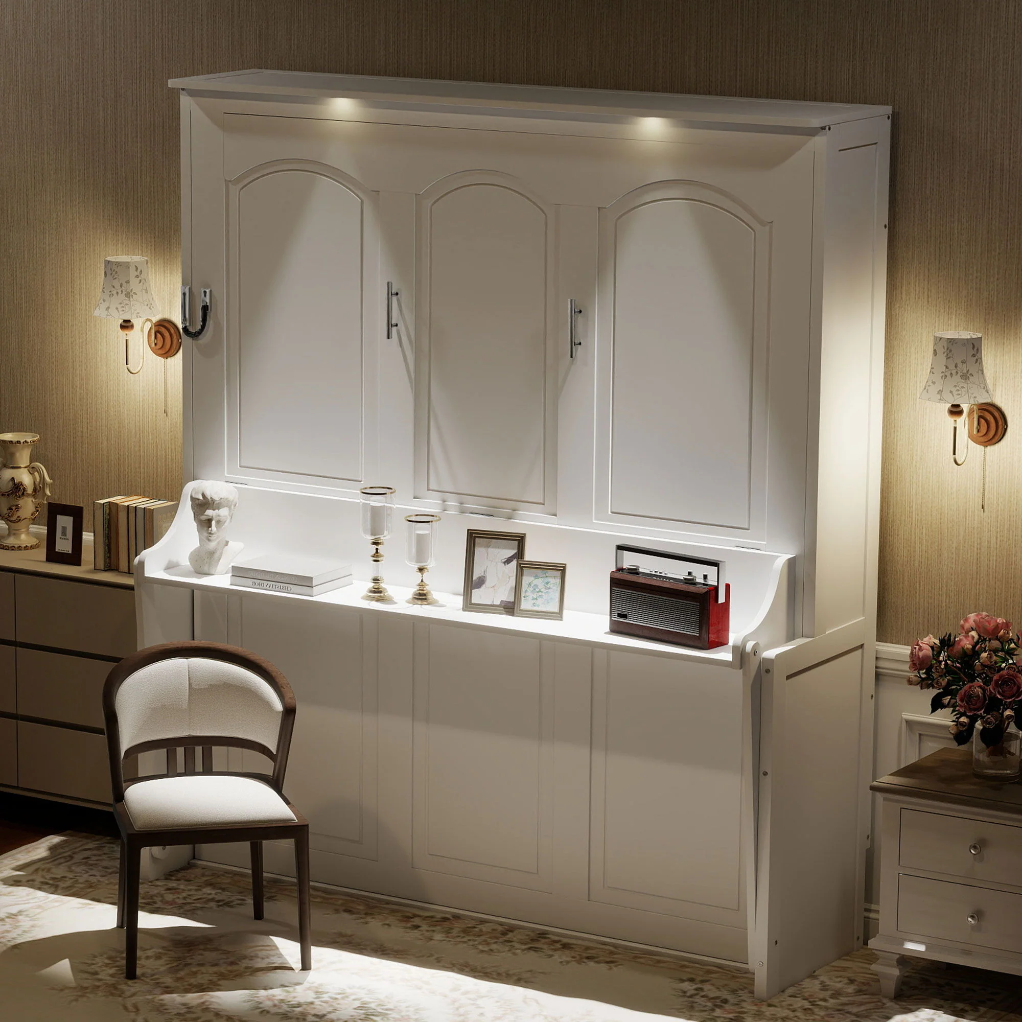 Murphy Bed With Desk, LED Lights And USB Charging Station - Image 7