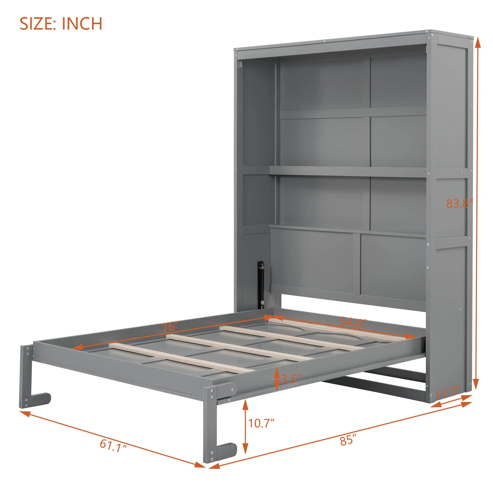 Murphy Wall Bed With Shelves, Space Saving - Image 3