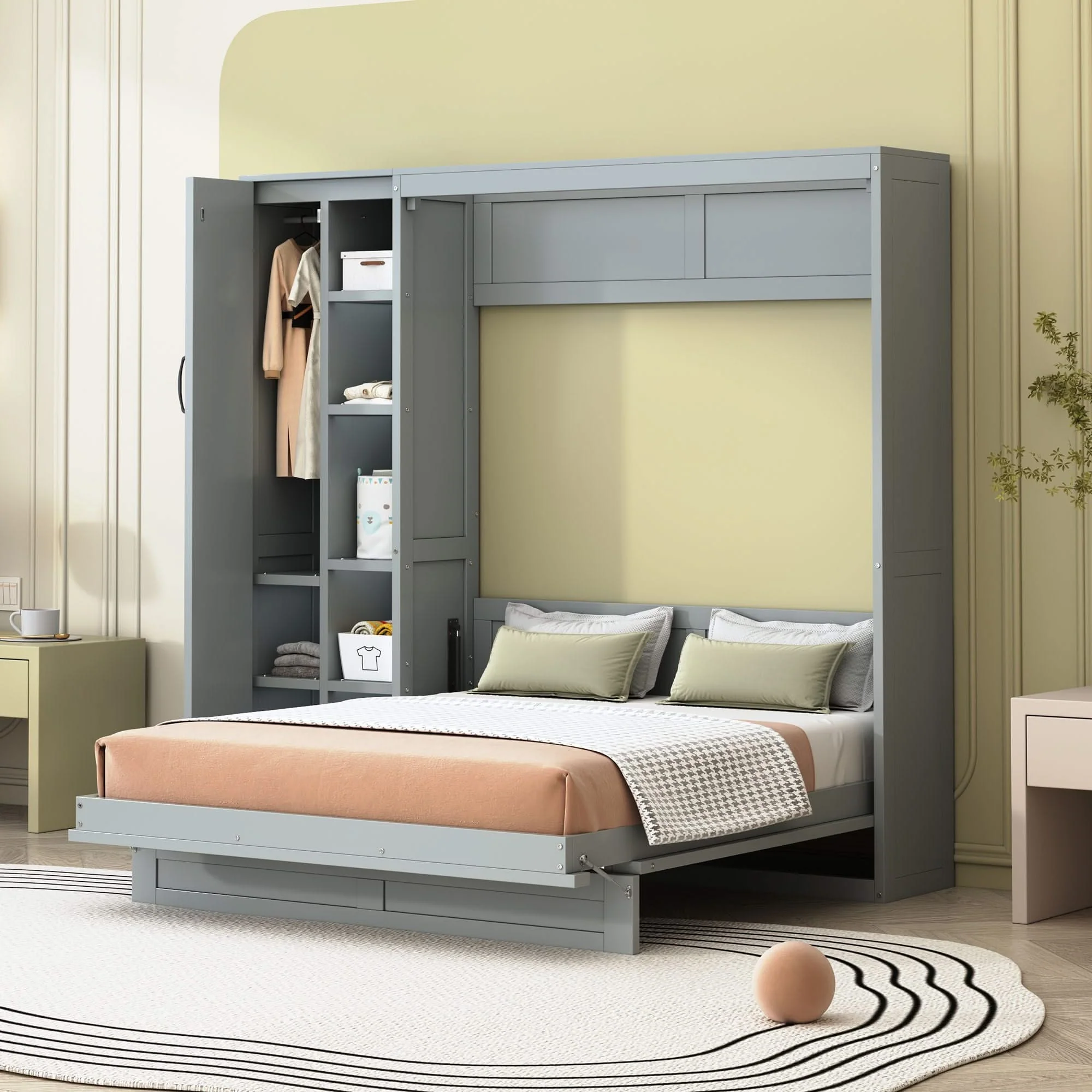 Murphy Wall Bed With Shelves, Wardrobe And LED Lights - Image 3