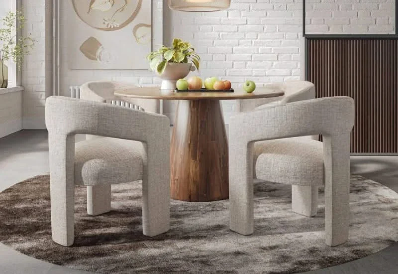 Nash Natural 50″ Round Dining Set with Mid-Century Pedestal Base