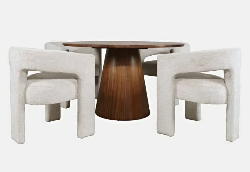 Nash Natural 50″ Round Dining Set with Mid-Century Pedestal Base - Image 2