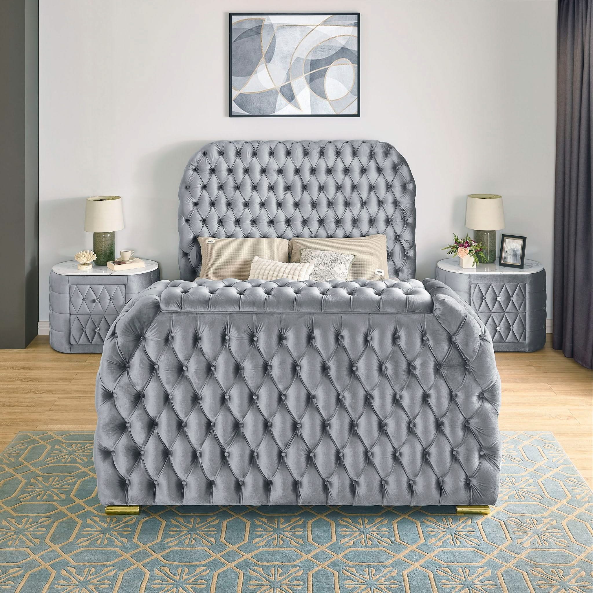 Natalia - King Upholstered Bed With Decking Board Set - Gray - Image 2