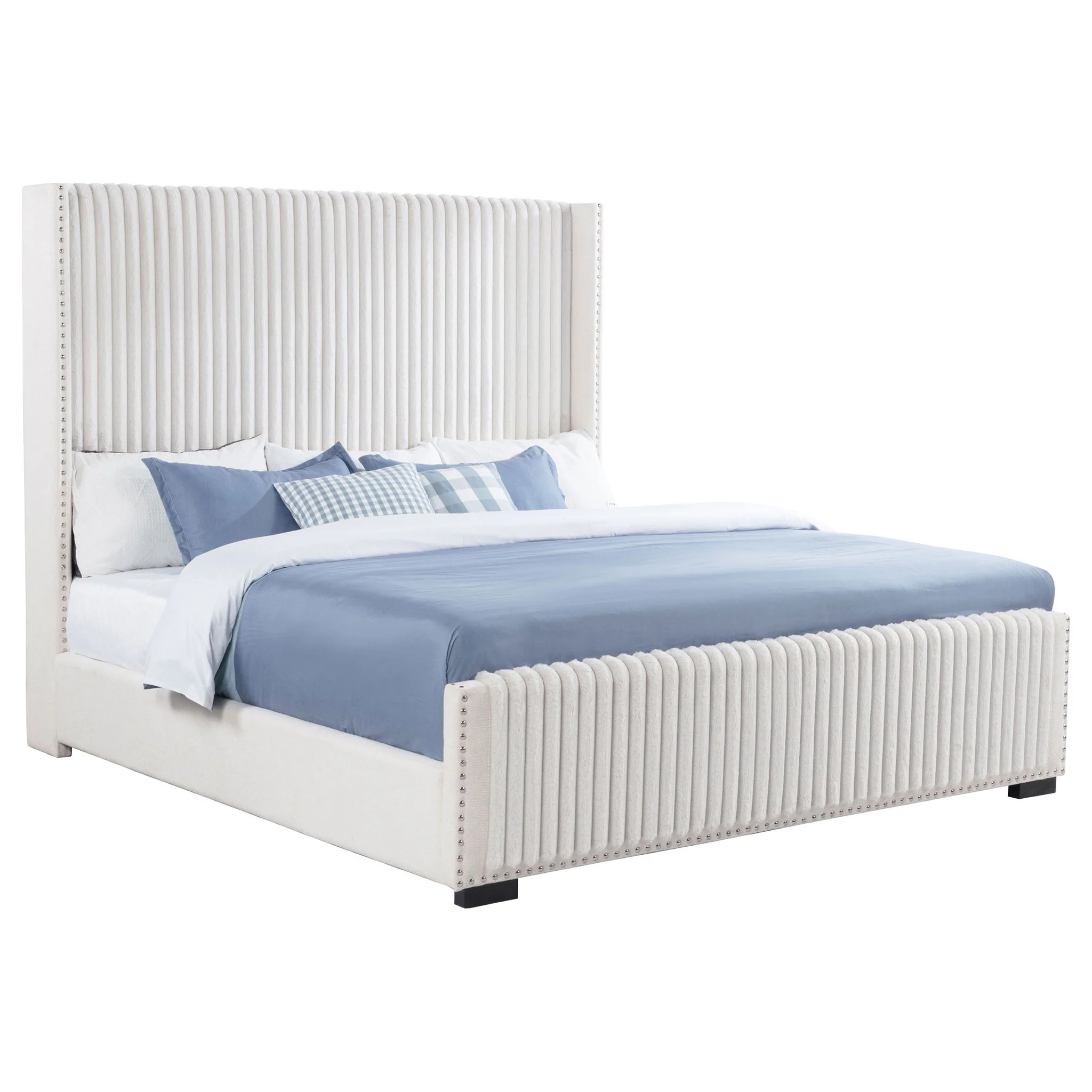 Natasha 65-inch Upholstered Eastern King Wingback Bed Cream - Image 2