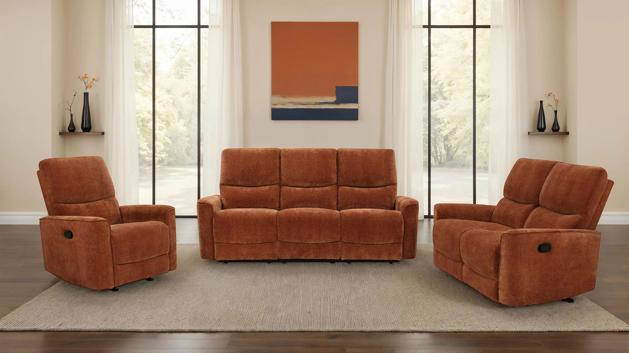 Navarro 3-piece Upholstered Reclining Sofa Set Orange - Image 4