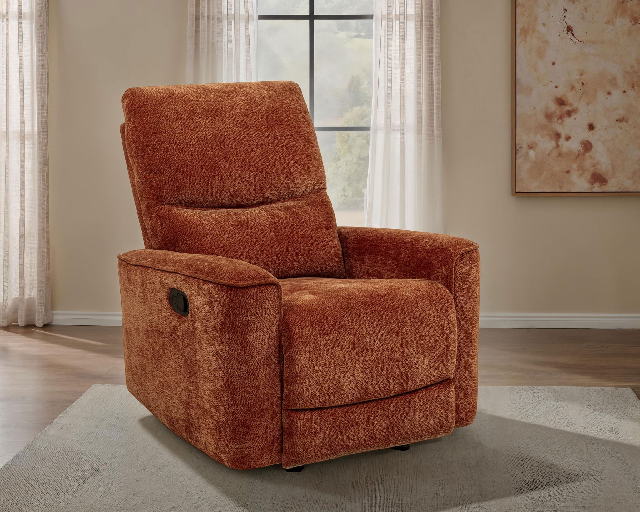 Navarro Chenille Upholstered Glider Recliner Burnt Orange - Image 2