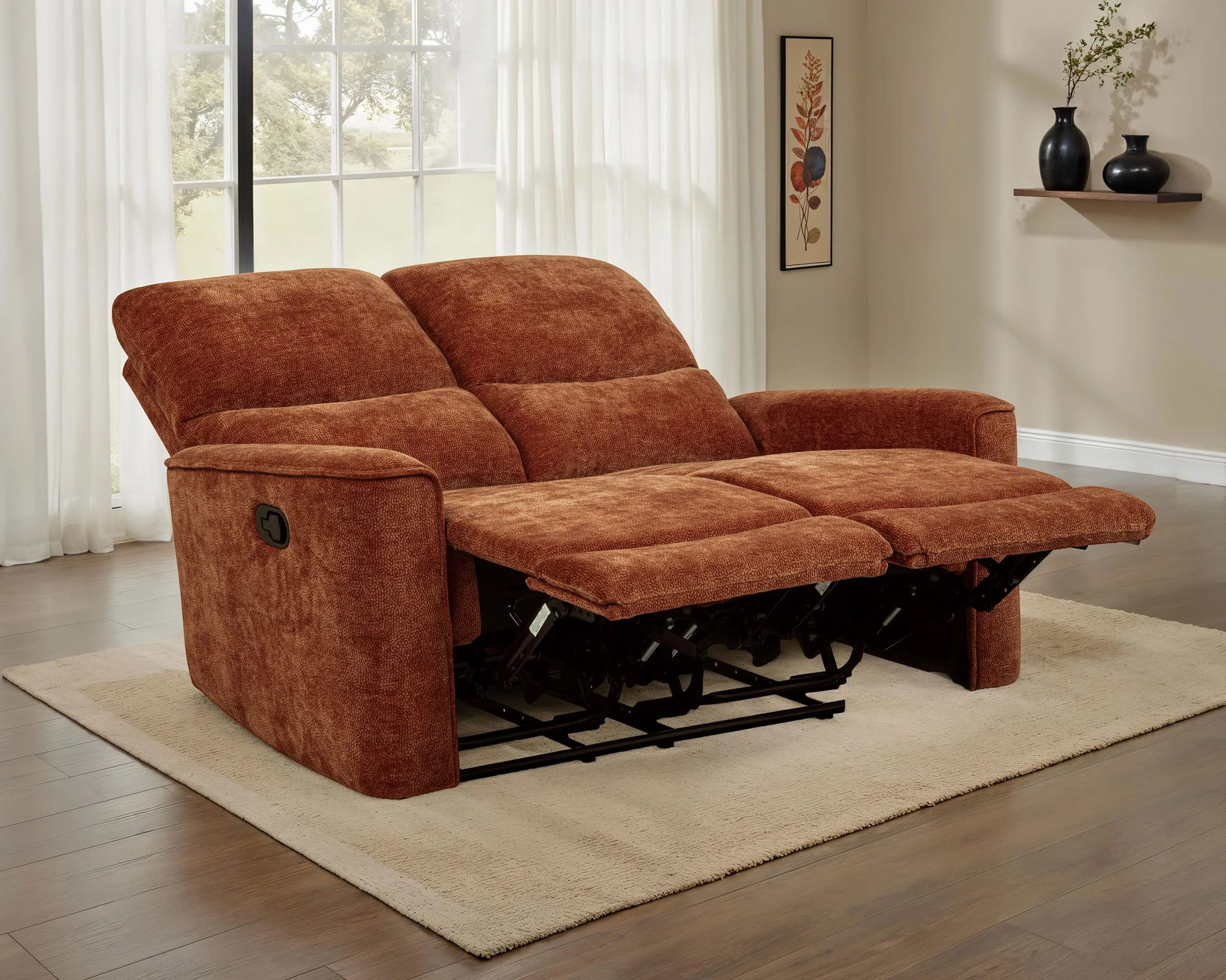 Navarro Chenille Upholstered Reclining Loveseat Burnt Orange - Image 2