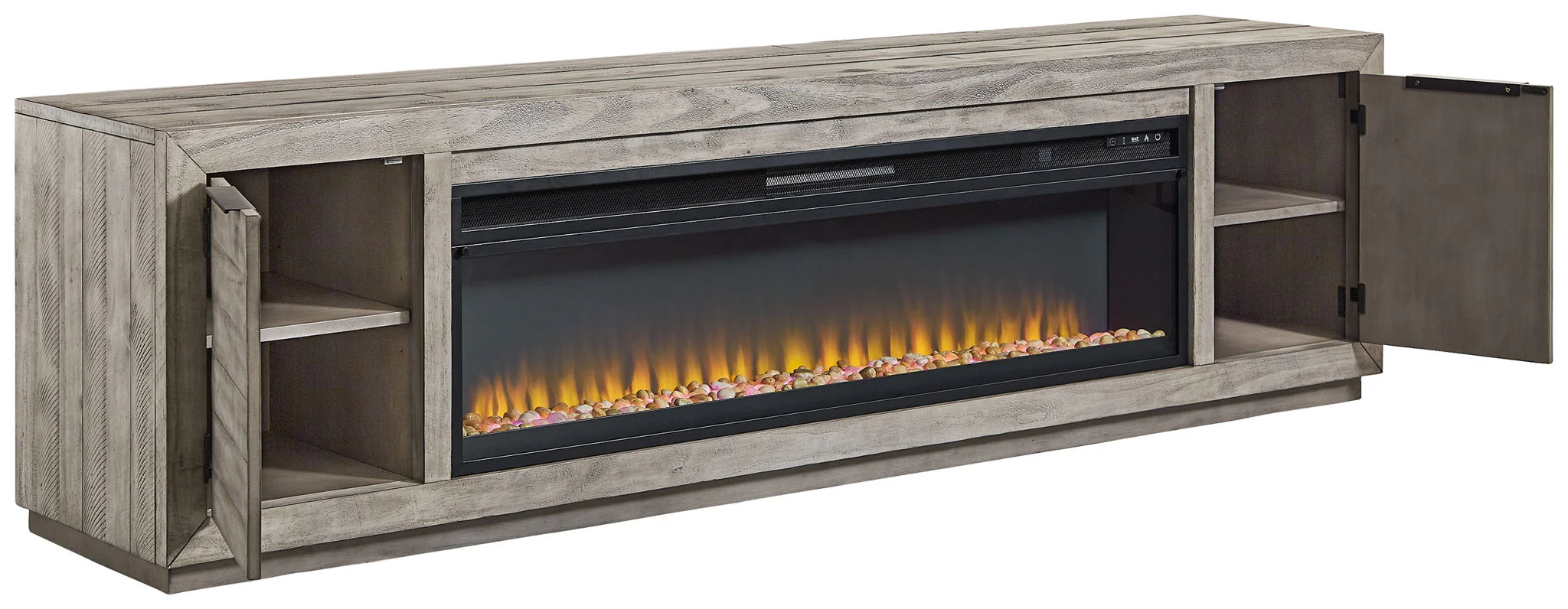 Naydell - 92" TV Stand With Wide Fireplace Insert - Gray - Image 4