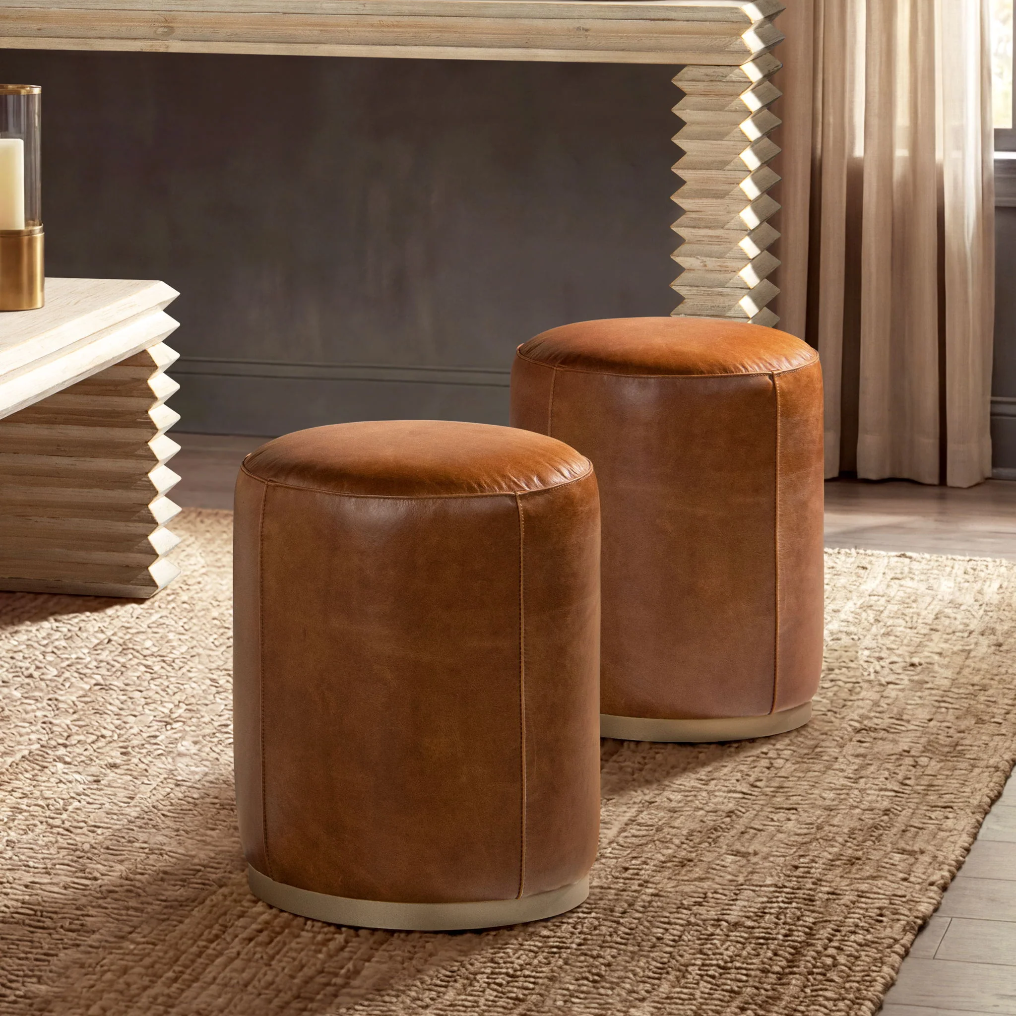 Nico - Round Ottoman Stool - Brown - Image 3