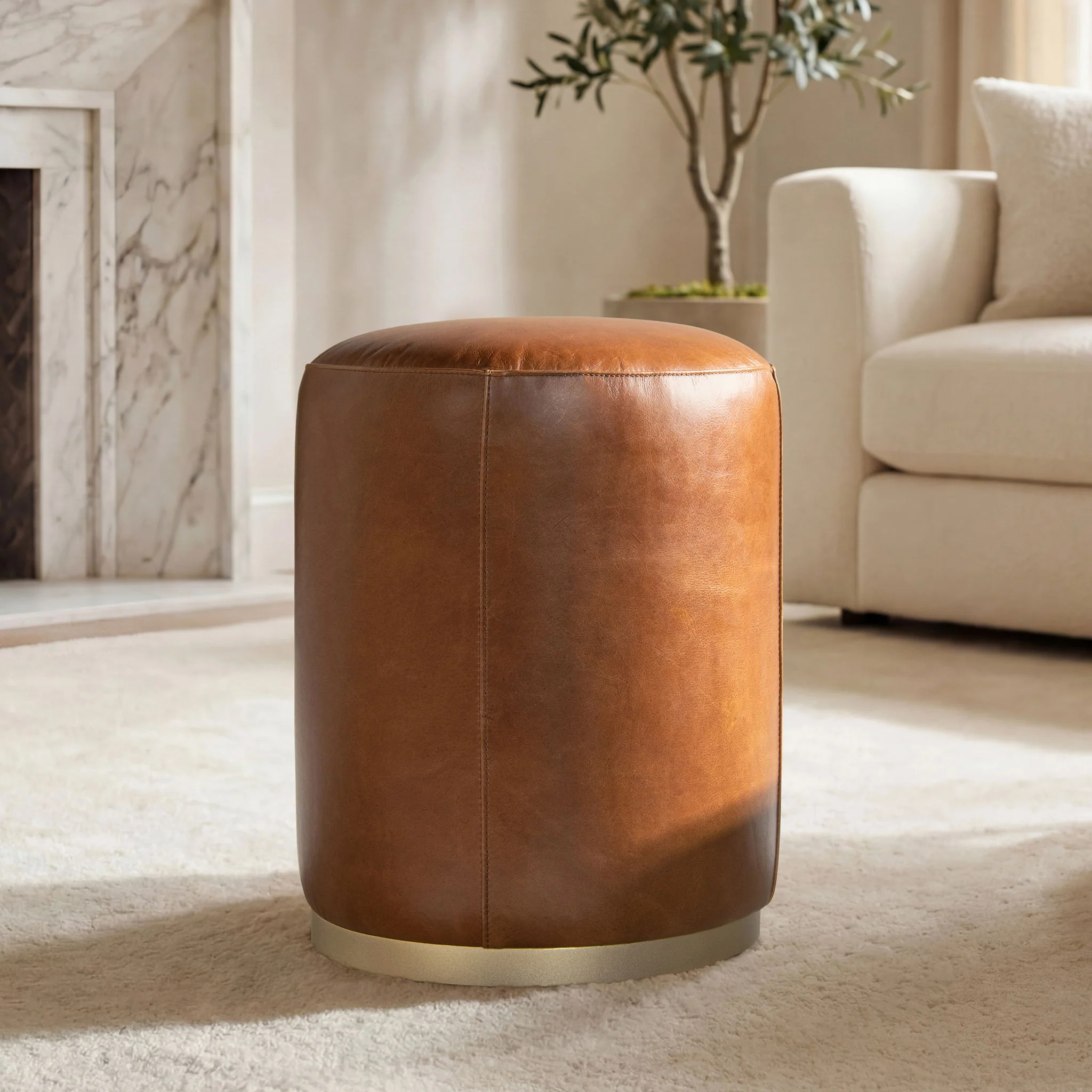Nico - Round Ottoman Stool - Brown - Image 4