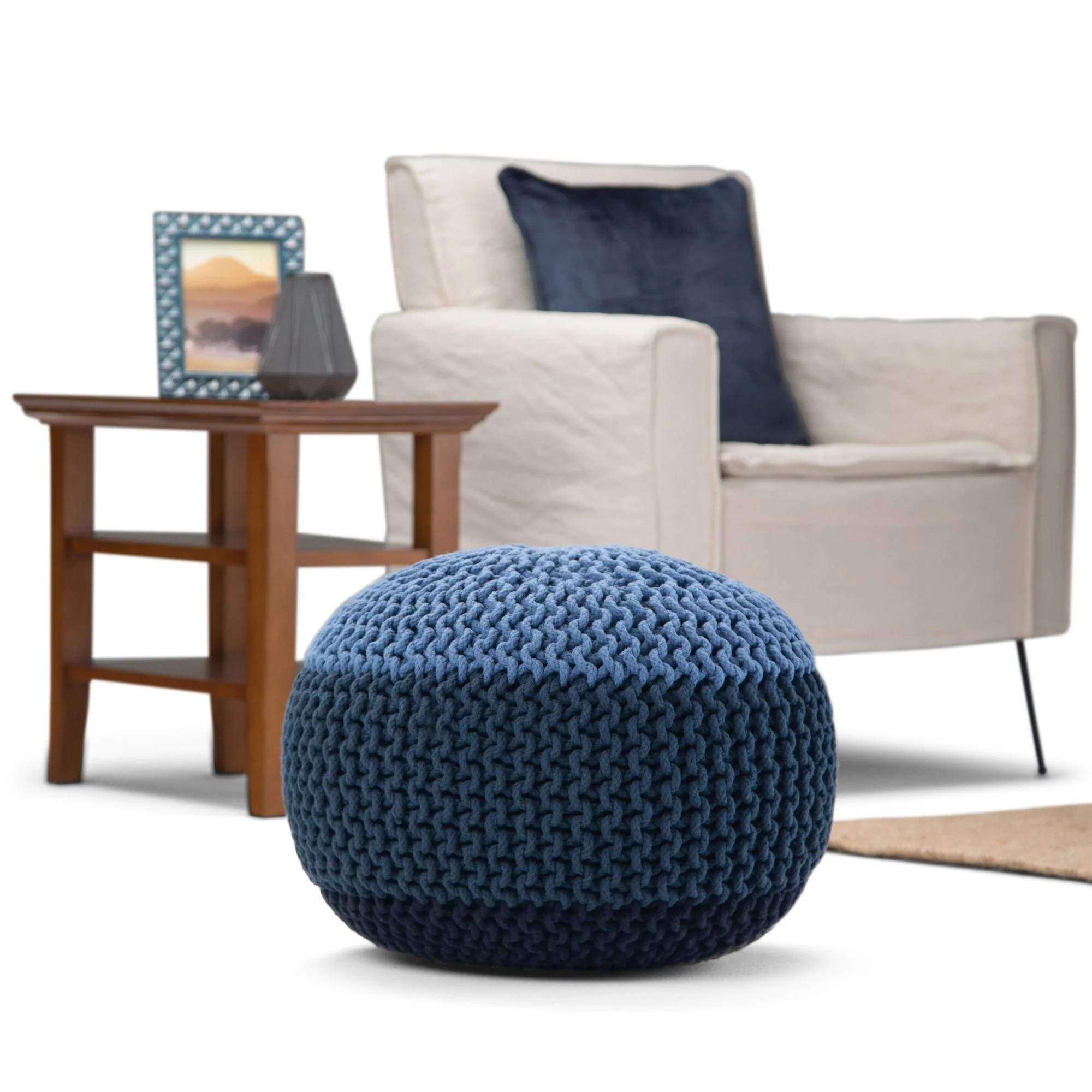 Nikki - Handcrafted Hand Knit Round Pouf - Image 3