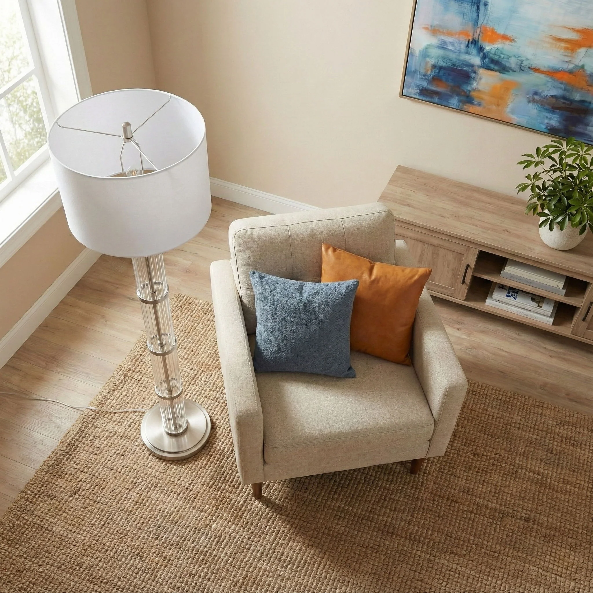 Nimbus - Floor Lamp With 3 Way Rotary Switch Clear Body Base - Silver Gray / White - Image 3