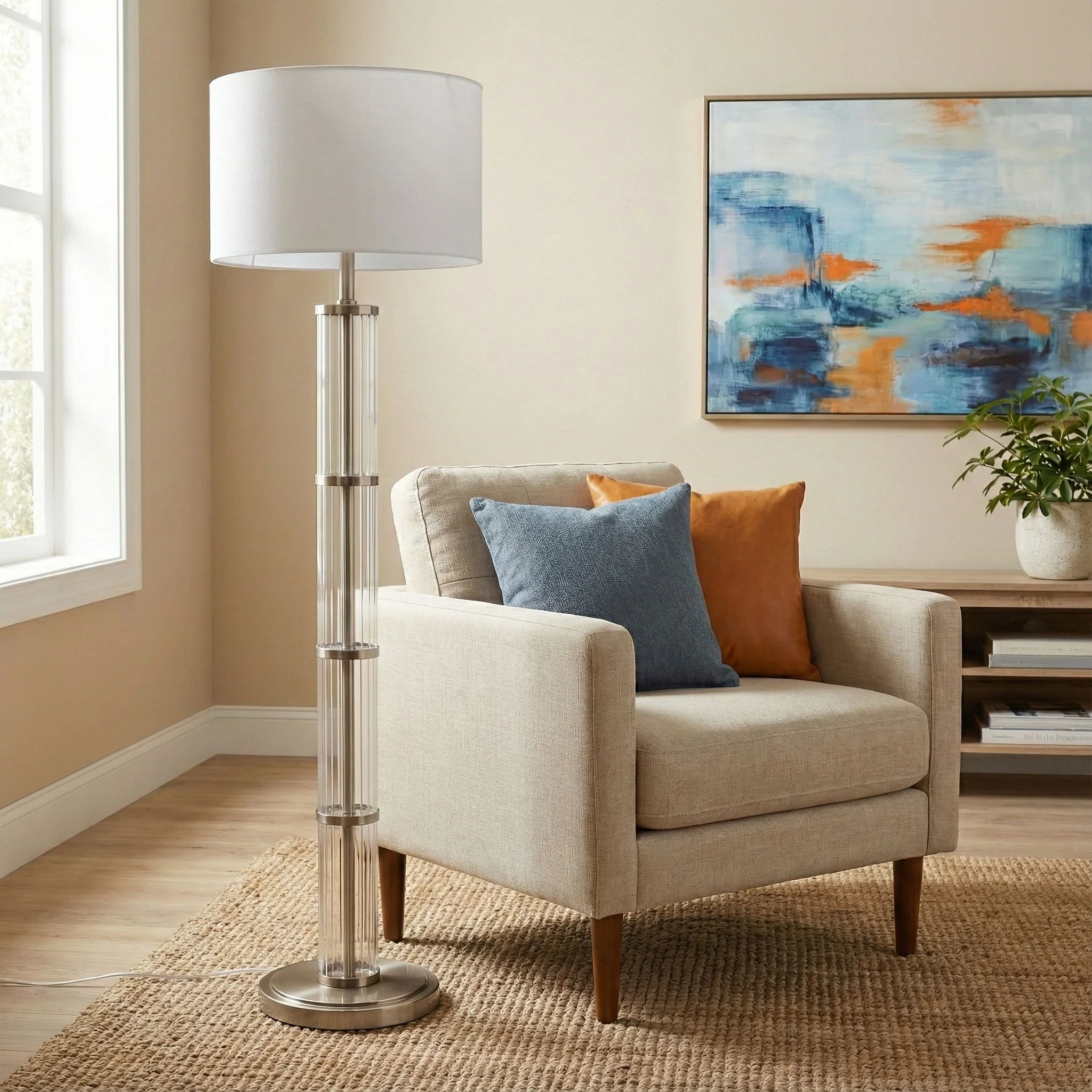 Nimbus - Floor Lamp With 3 Way Rotary Switch Clear Body Base - Silver Gray / White - Image 4