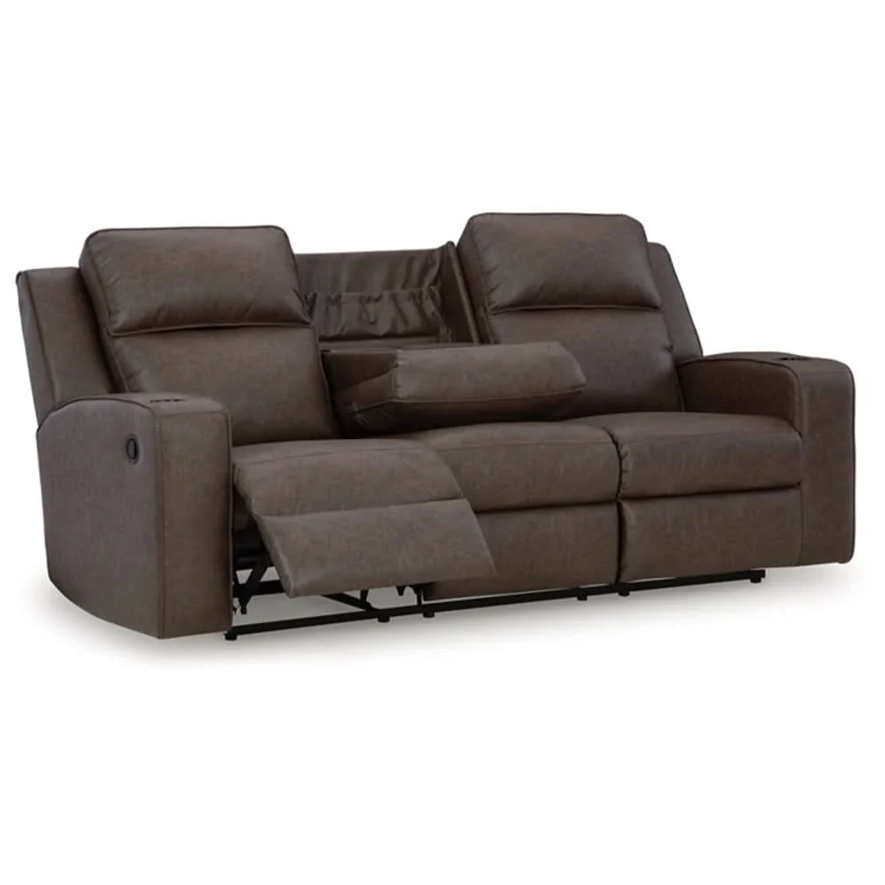 Noah Brown Contemporary Manual Reclining Sofa with Drop-Down Table and USB Charging - Image 4