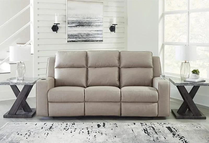 Noah Pebble Reclining Sofa w/ Drop-Down Table – Built-In Comfort & Convenience