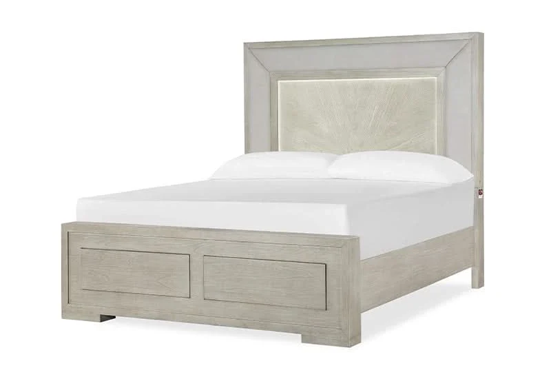 Noel Modern Light Oak Bedroom Set Includes Bed (LED Headboard, Footboard and Rails), Dresser and Mirror - Image 3