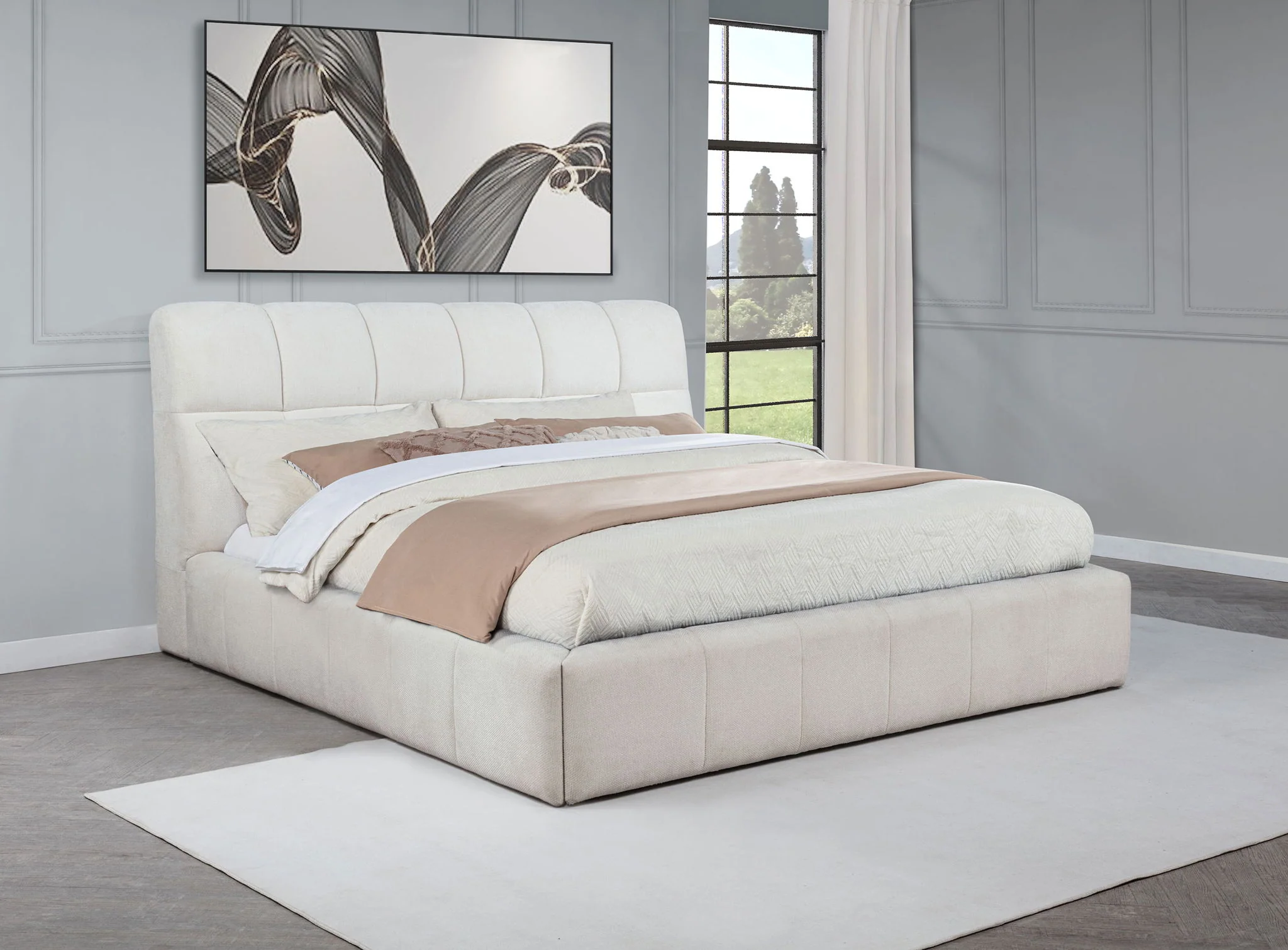Nollet 48-inch Upholstered Eastern King Platform Bed Cream - Image 2