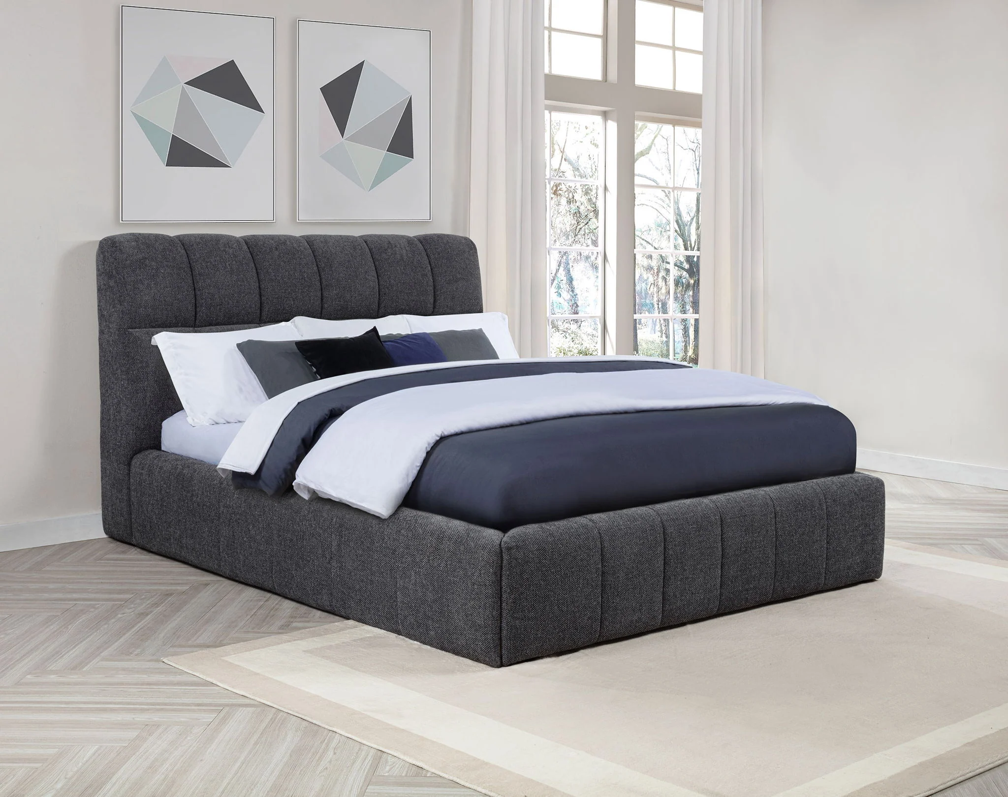 Nollet 48-inch Upholstered Queen Panel Platform Bed Grey - Image 4