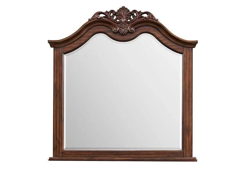 Northridge Cherry Arched Dresser Mirror with Carved Decorative Crest