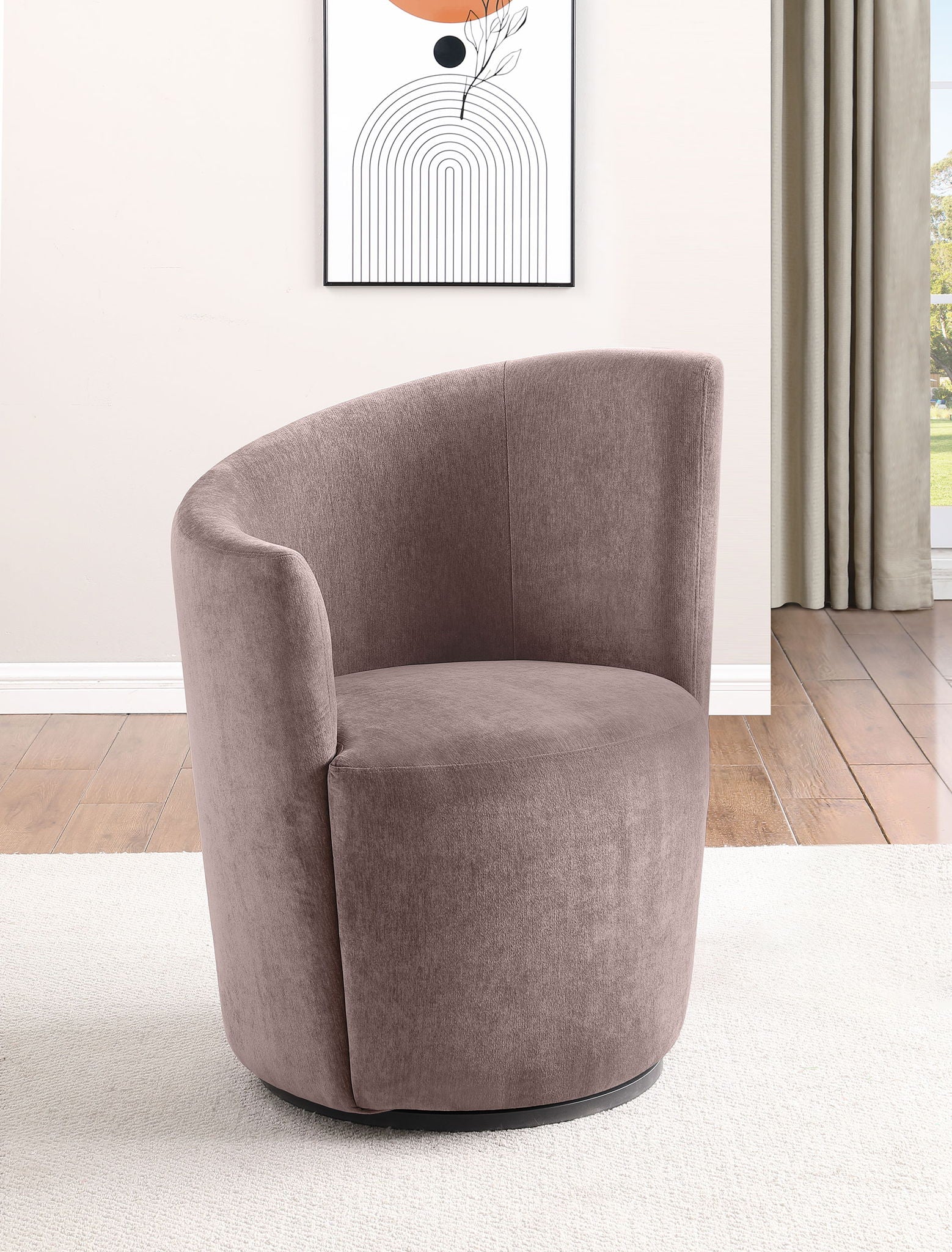 Nueva Upholstered Swivel Chair Curved Backrest Blush - Image 4