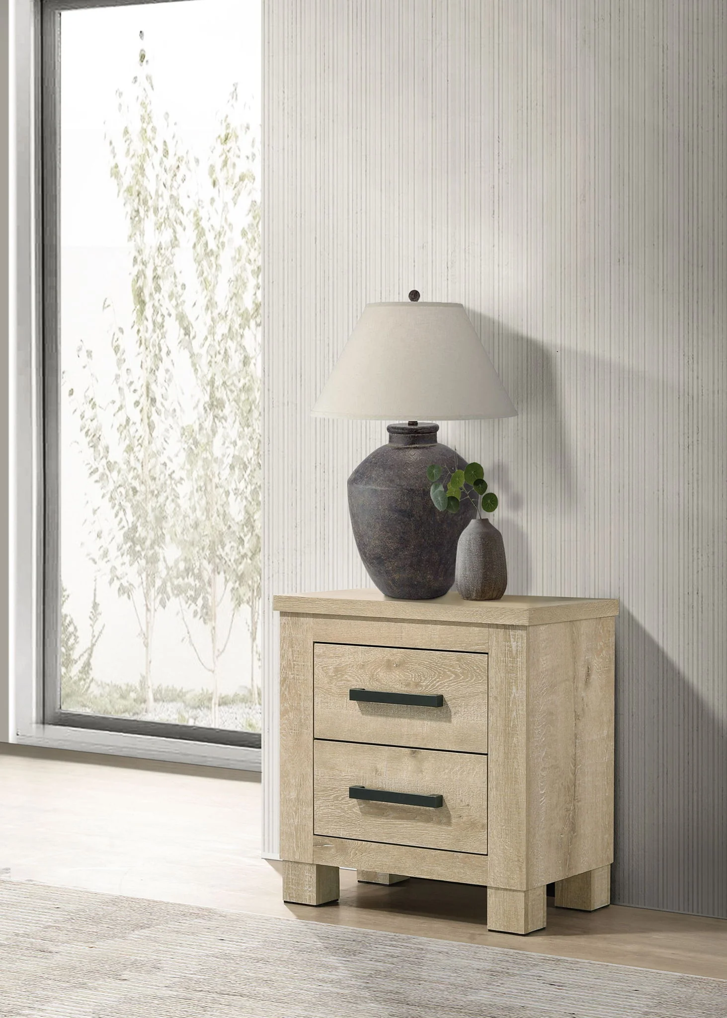 Oakglen 2-drawer Nightstand Bedside Table Weathered Oak - Image 3