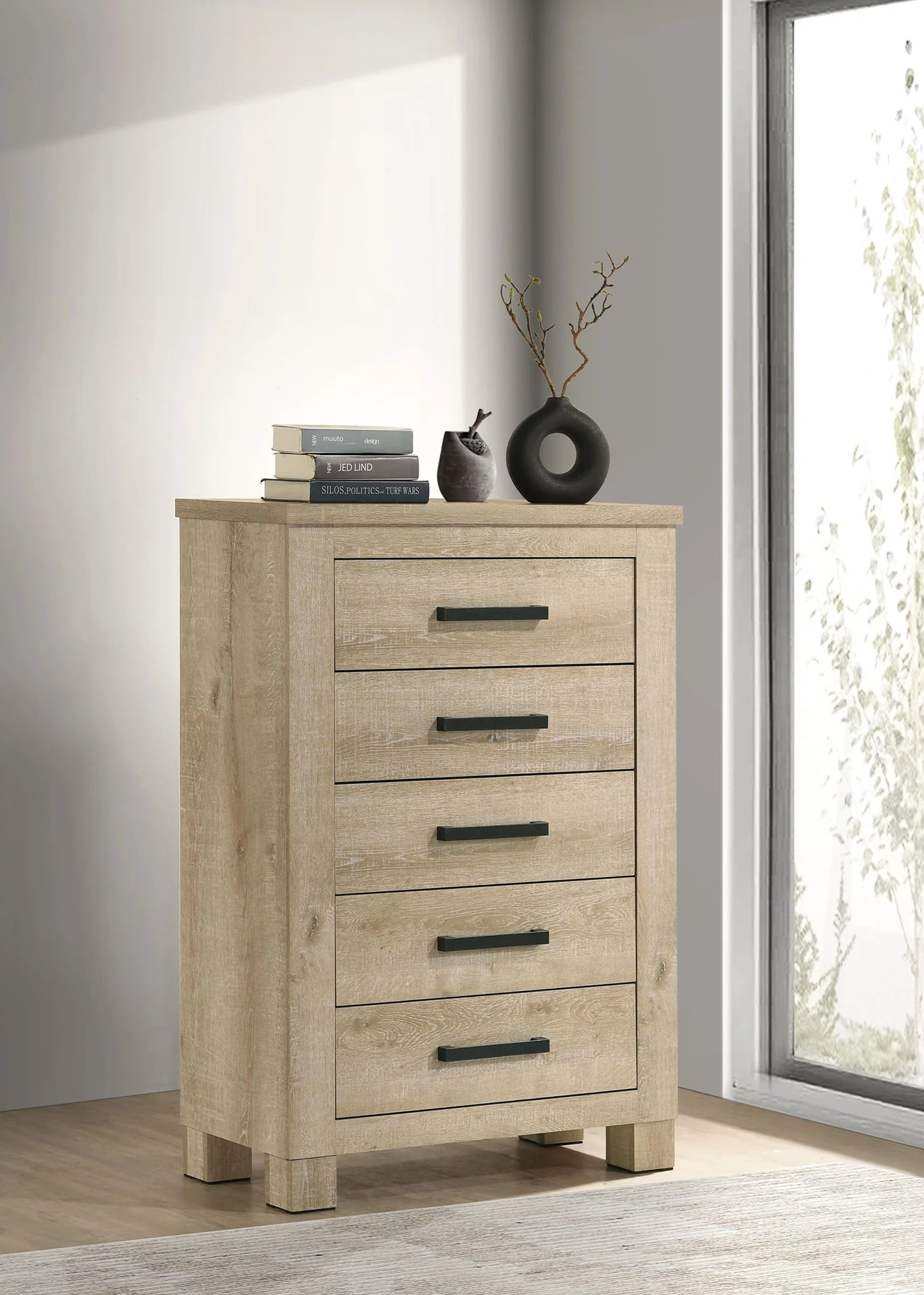 Oakglen 5-drawer Bedroom Chest of Drawers Weathered Oak - Image 4