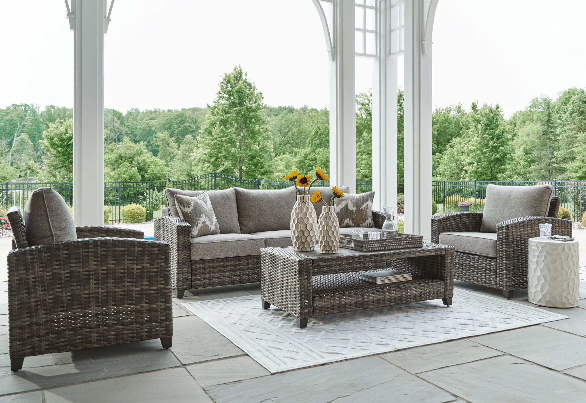 Oasis Court - Sofa, Chairs, Table Set (Set of 4) - Gray - Image 4