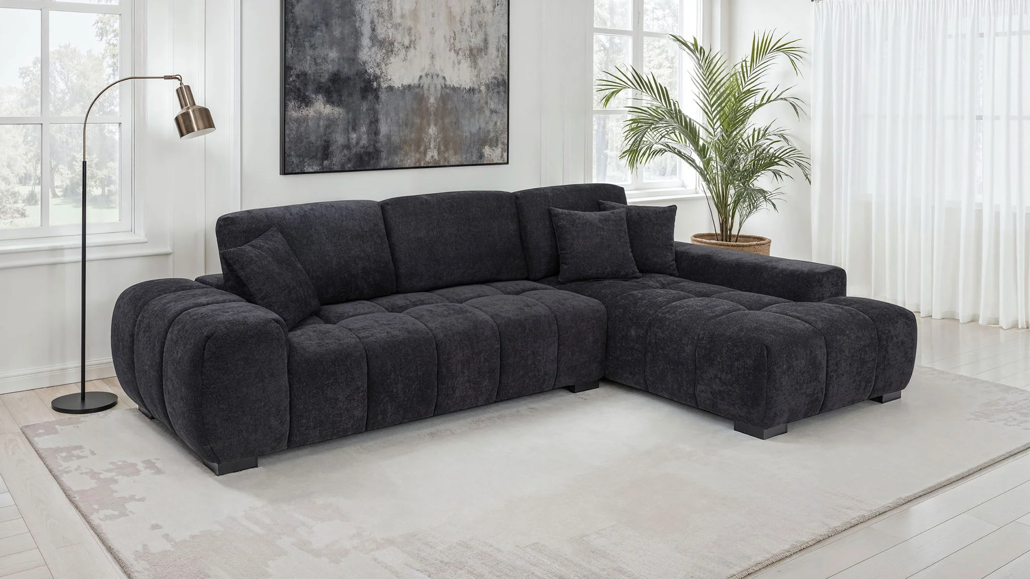 Octavia Upholstered Sectional Chaise Sofa Black - Image 2