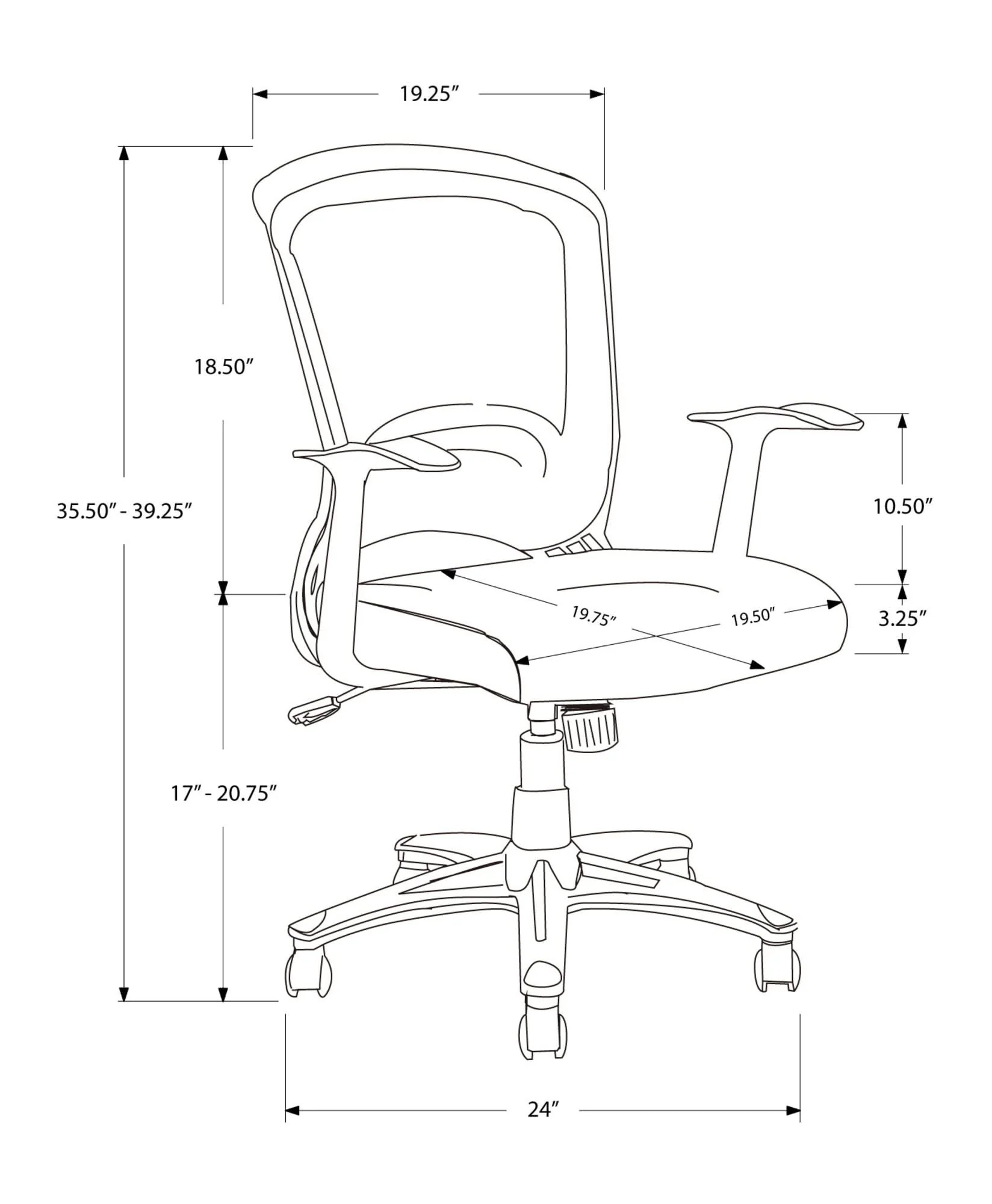 Office Chair, Adjustable Height, Swivel, Ergonomic, Armrests, Mesh - Black - Image 3