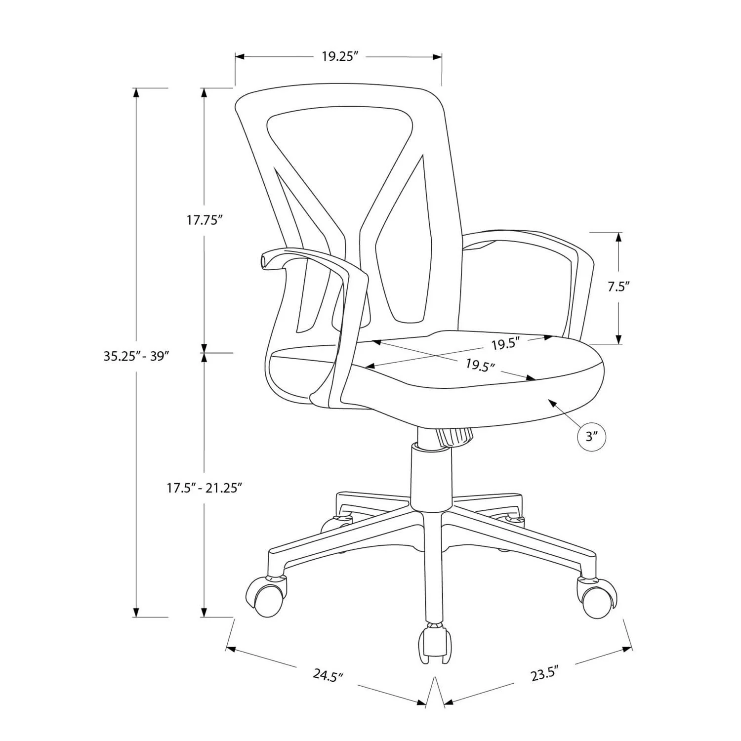 Office Chair With Adjustable Height, Swivel - Black - Image 3