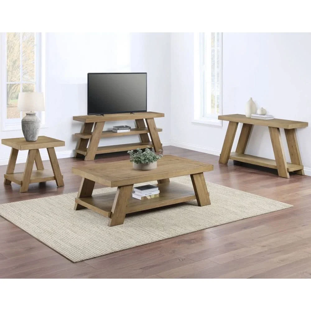Orinda Caramel 55" Cocktail Table with Storage Shelf and Solid Wood Legs - Image 7