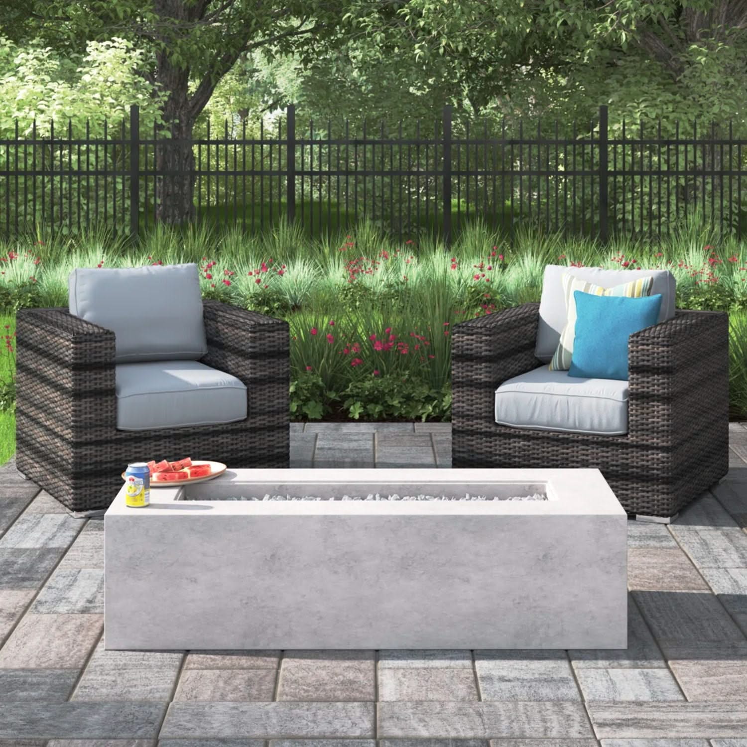 Outdoor Rattan Wicker Seating Set With Cushions 2 Person Patio Furniture - Espresso / Gray - Image 4