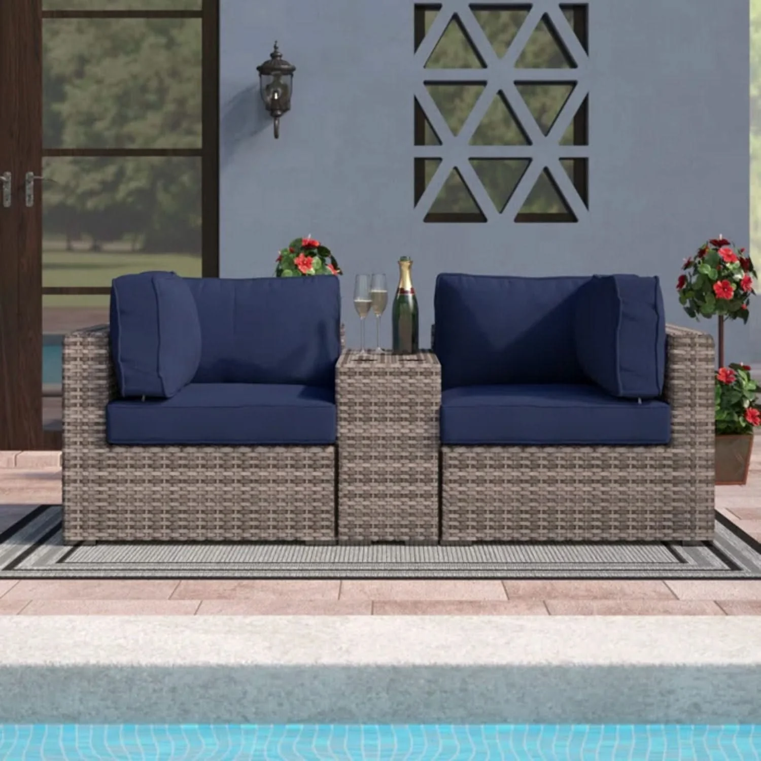 Outdoor Seating Group With Cushions 2 Person - Gray - Image 2