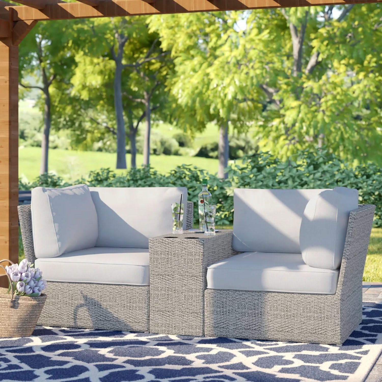 Outdoor Wicker Loveseat With Cushions - Image 8