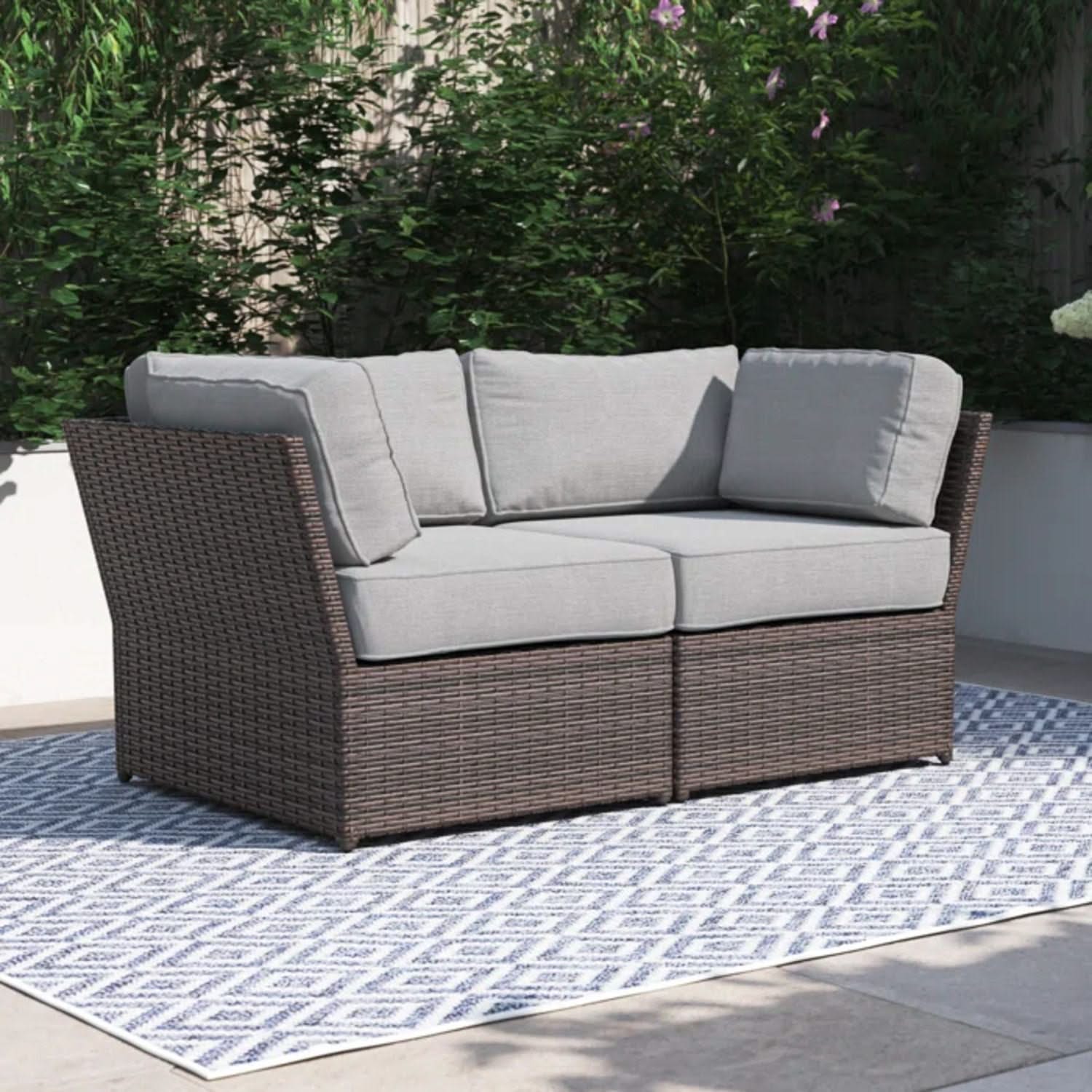 Outdoor Wicker Loveseat With Cushions Patio Seating Wicker - Brown - Image 3