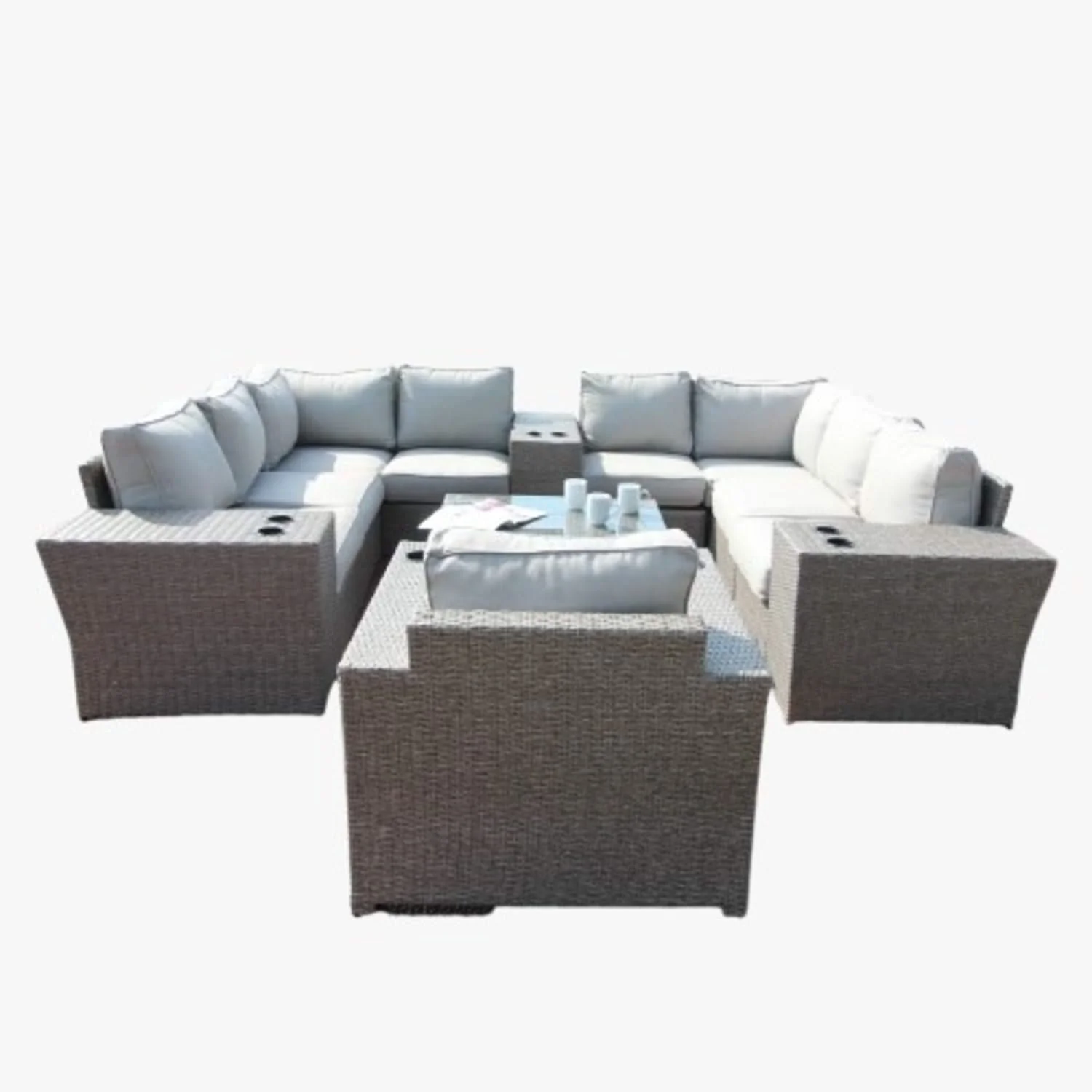 Outdoor Wicker Sectional With Weather Resistant Cushions And Table - Image 4