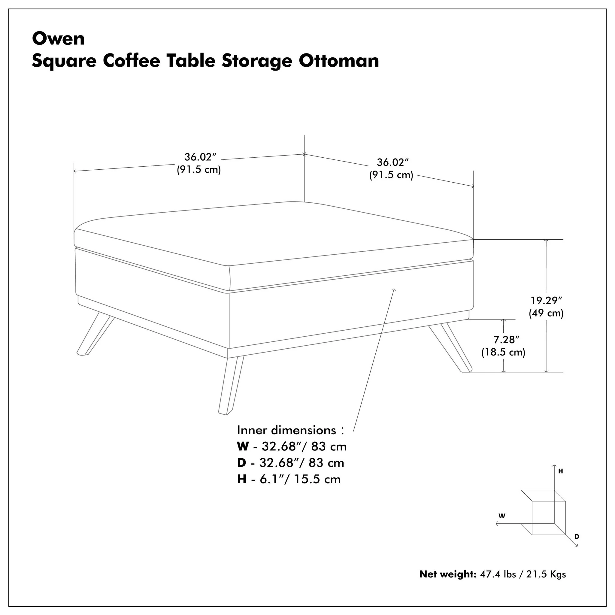 Owen - Square Coffee Table Storage Ottoman - Distressed Black - Image 2