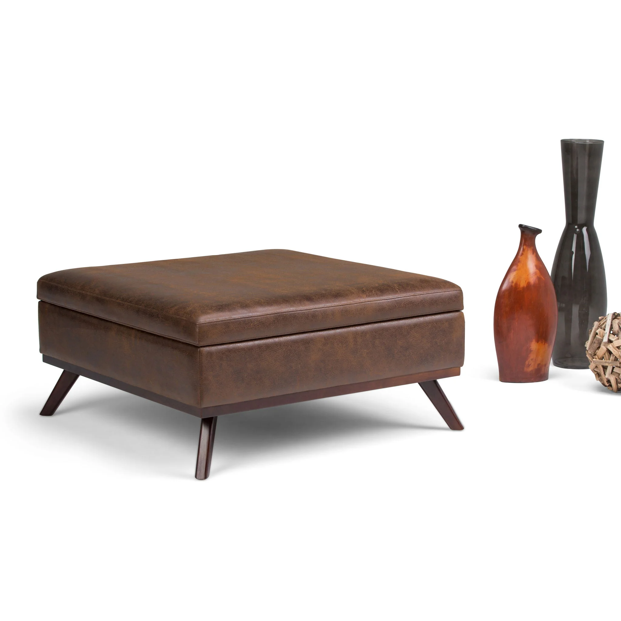 Owen - Square Coffee Table Storage Ottoman - Distressed Chestnut Brown - Image 4