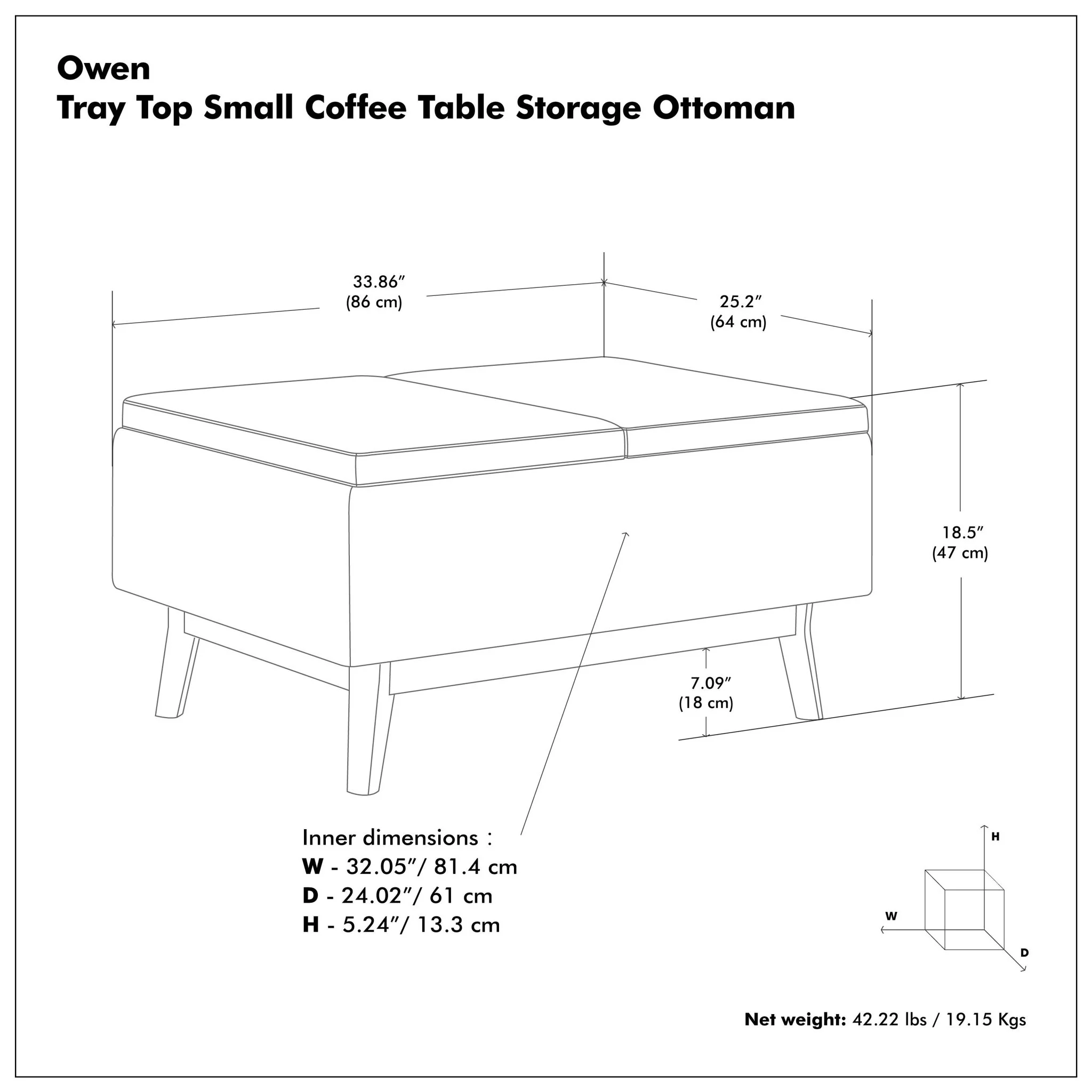 Owen - Tray Top Small Coffee Table Upholstered Storage Ottoman - Image 14