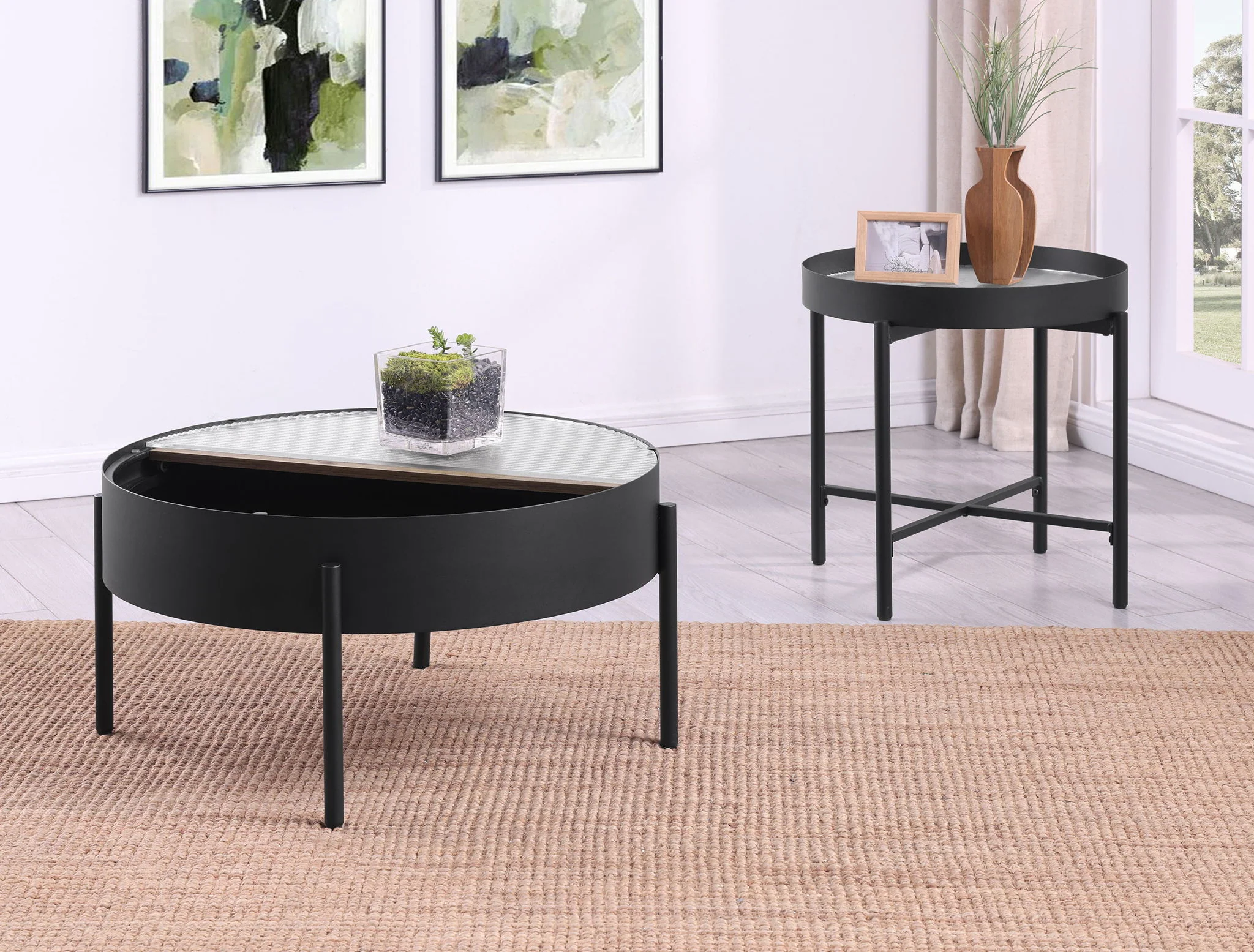 Ozella 2-piece Round Coffee and End Table Set Sandy Black - Image 3