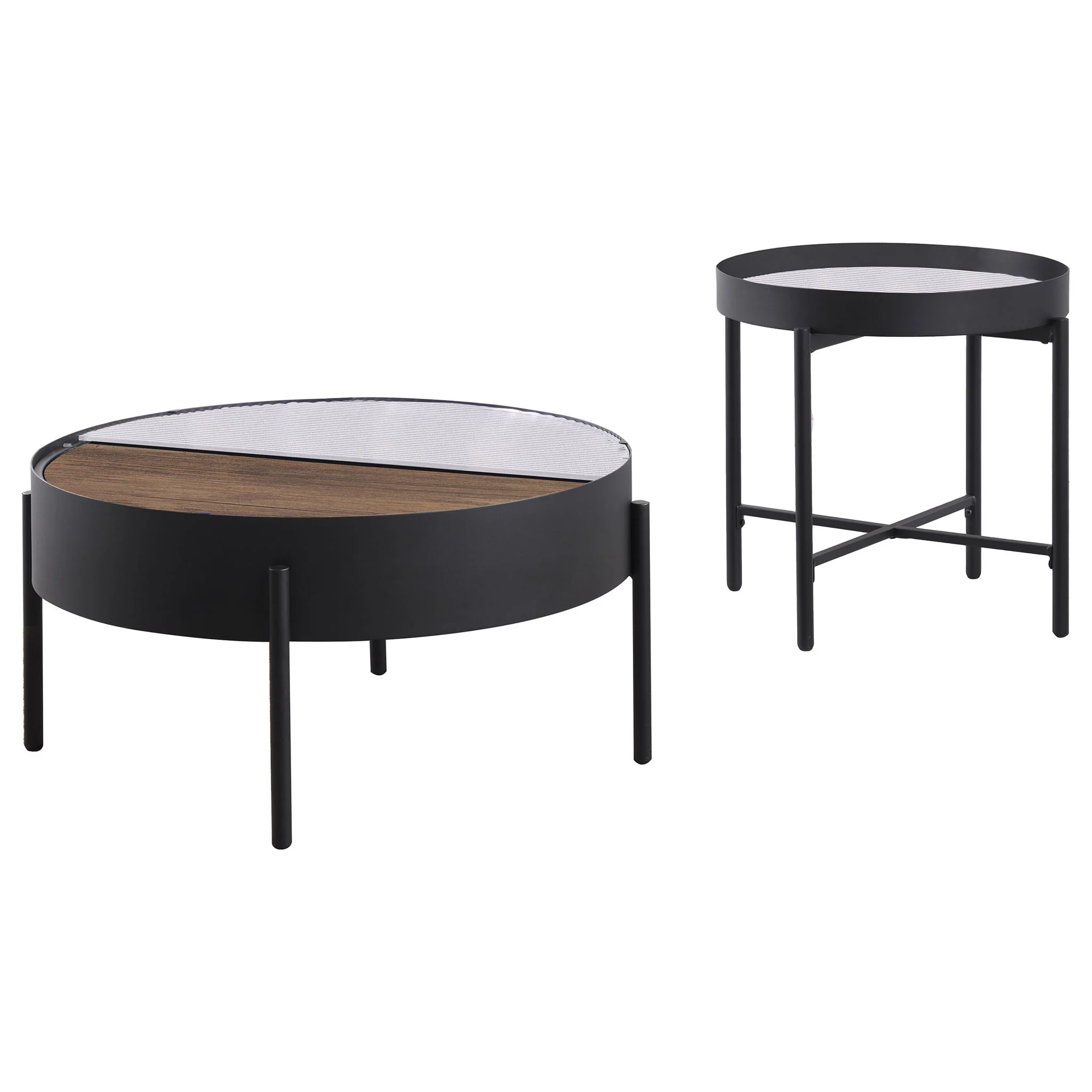 Ozella 2-piece Round Coffee and End Table Set Sandy Black - Image 4