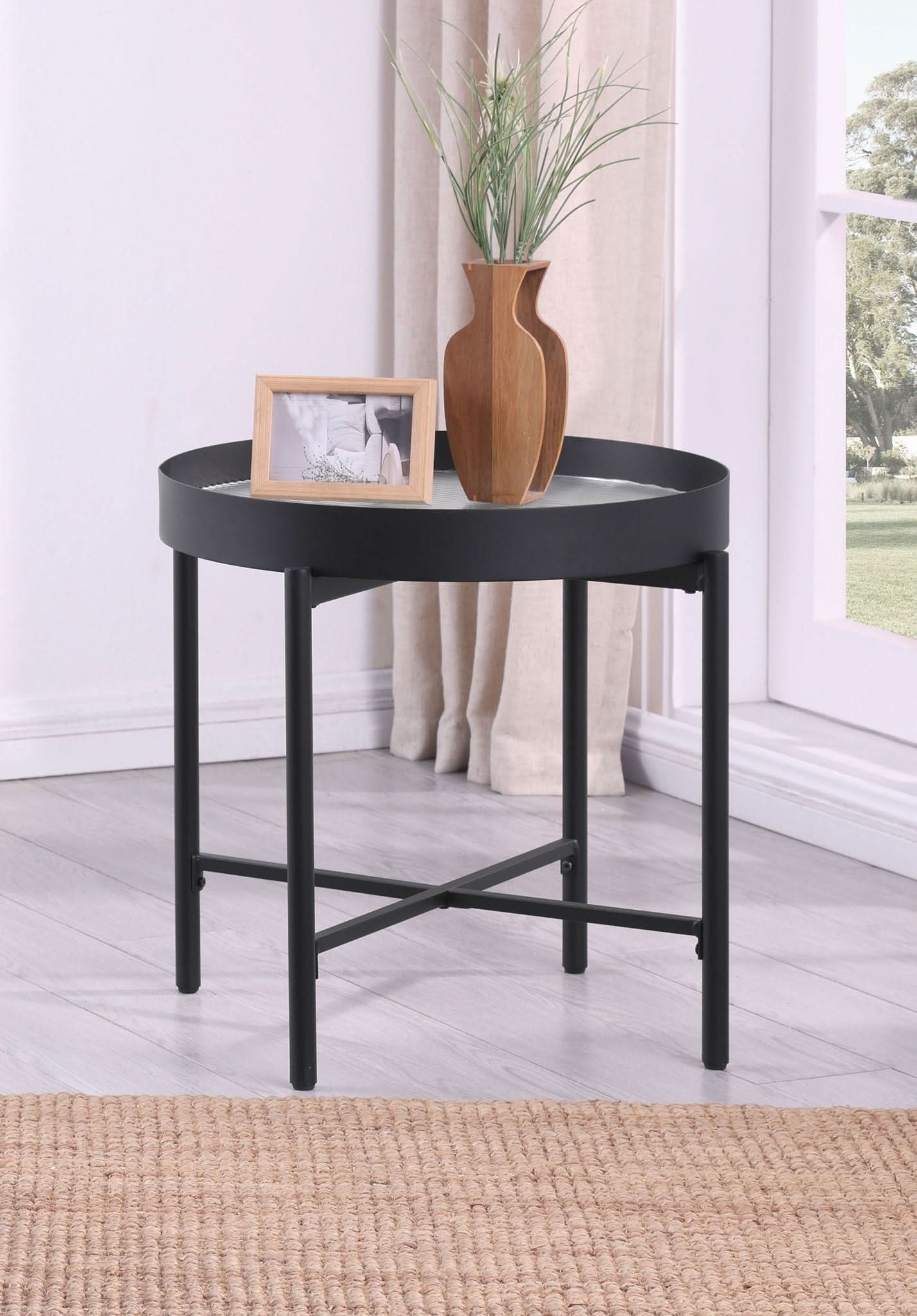 Ozella Round End Side Table with Recessed Top Sandy Black - Image 3
